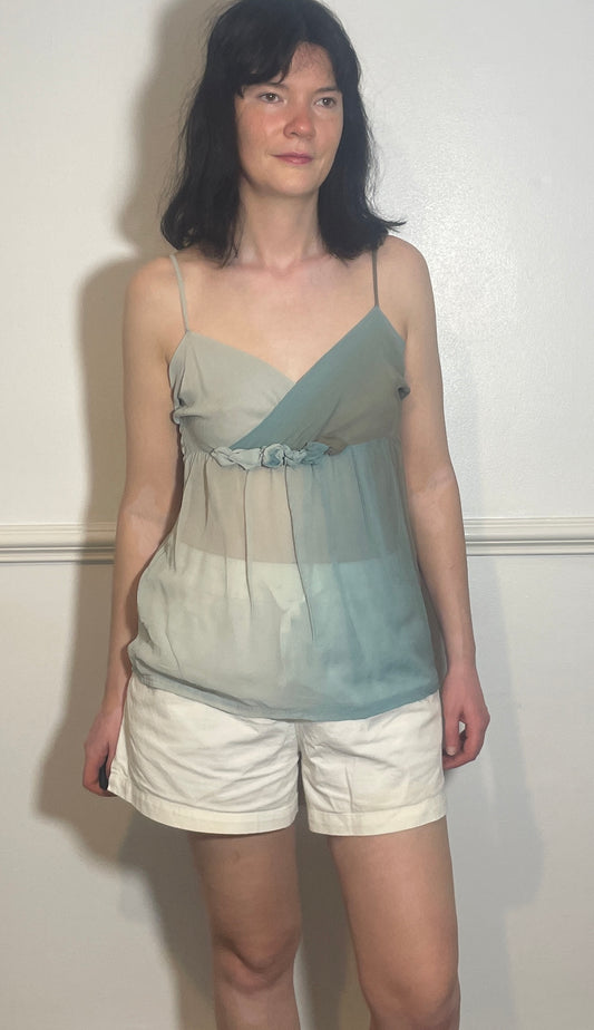 Vintage Y2k Blue Sheer Ombre Babydoll Cami Vest Top - Size 10