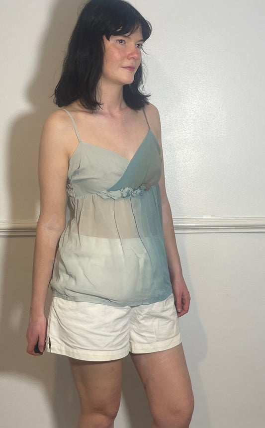 Vintage Y2k Blue Sheer Ombre Babydoll Cami Vest Top - Size 10