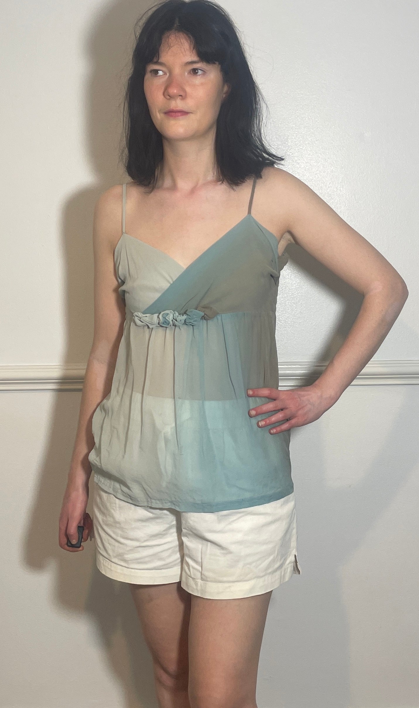 Vintage Y2k Blue Sheer Ombre Babydoll Cami Vest Top - Size 10