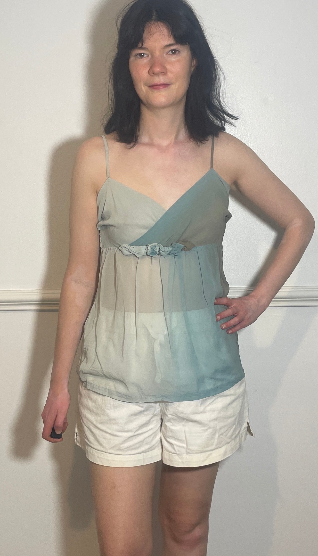 Vintage Y2k Blue Sheer Ombre Babydoll Cami Vest Top - Size 10