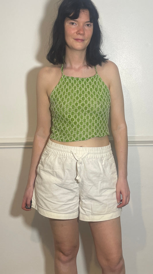 Vintage Y2k Green Textured Geometric Halter Neck Crop Top - Size 8