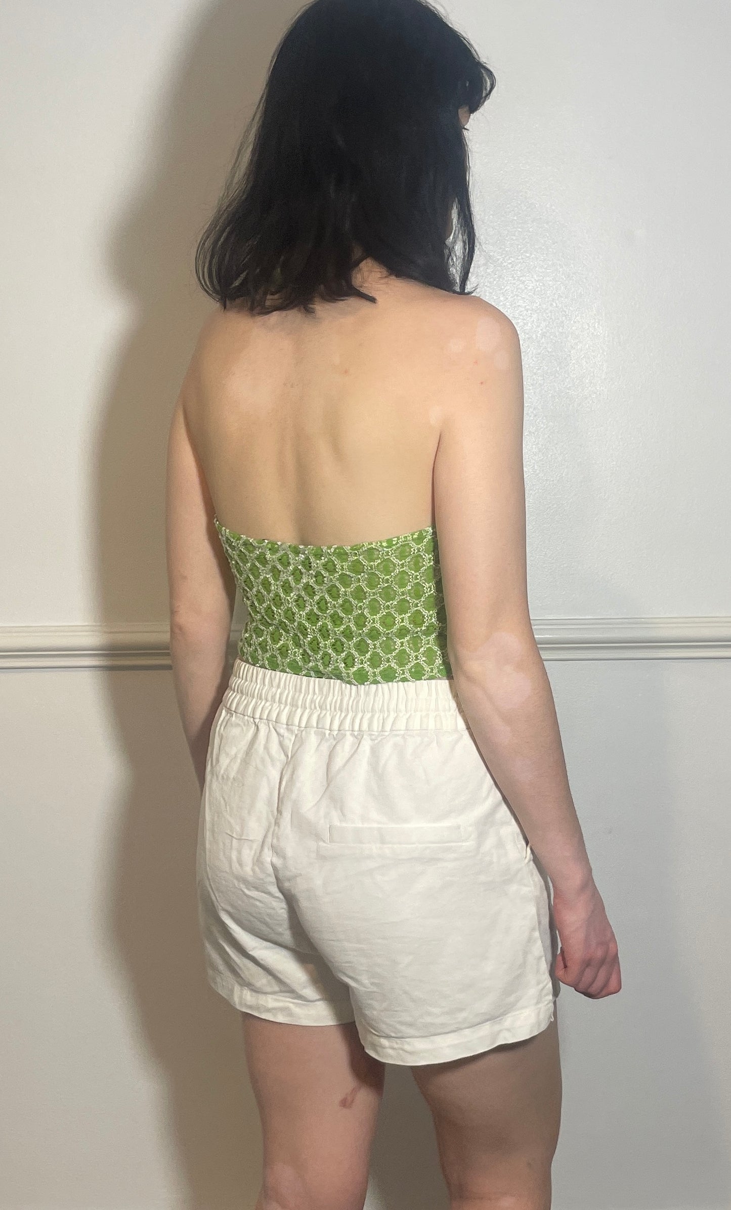 Vintage Y2k Green Textured Geometric Halter Neck Crop Top - Size 8