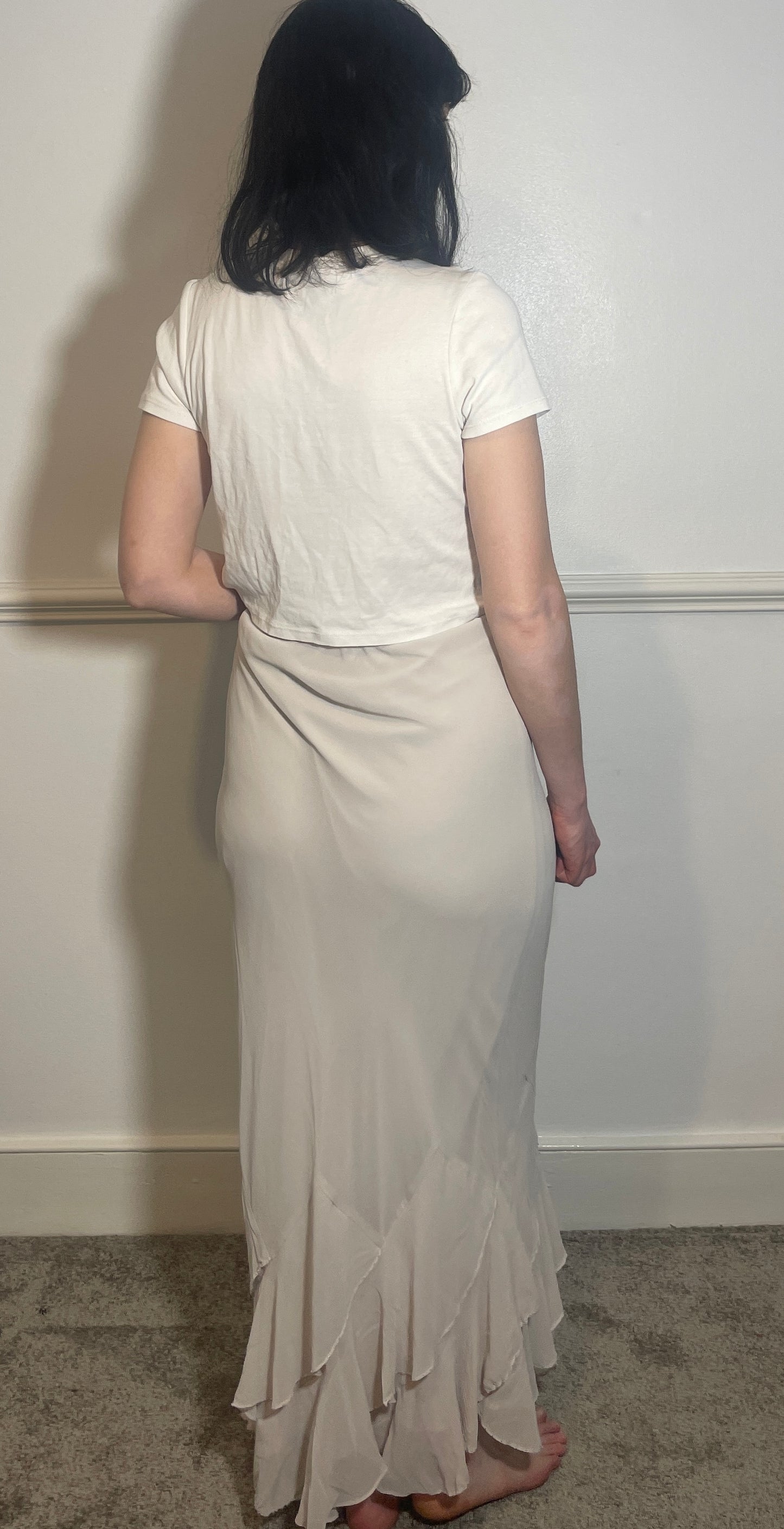 Vintage Y2k White Chiffon Hankerchief Hem Maxi Skirt - Size 12