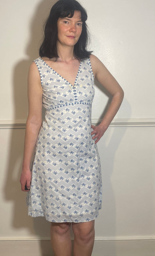 Vintage 90s Laura Ashley Blue Floral Sleeveless Midi Dress - Size 10