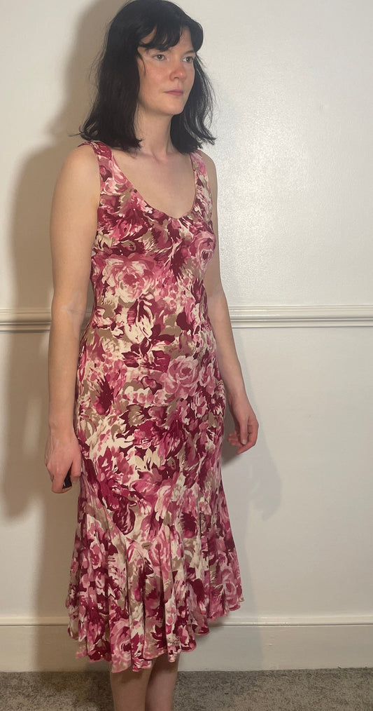 Vintage Y2k Pink Floral Ruffle Hem Maxi Dress - Size 10