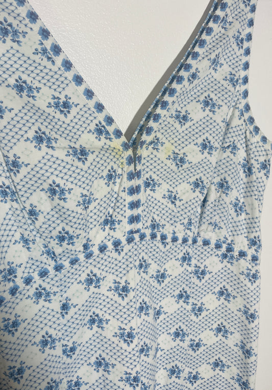 Vintage 90s Laura Ashley Blue Floral Sleeveless Midi Dress - Size 10