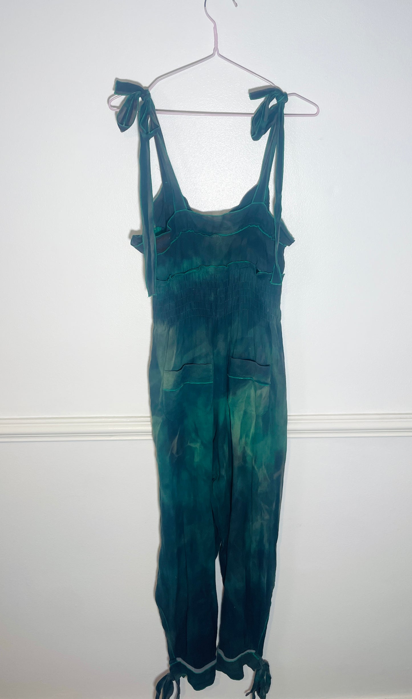 Vintage 90s Sonia Rykiel Green Tie Dye Sleeveless Tie Shoulder Jumpsuit - Size 8