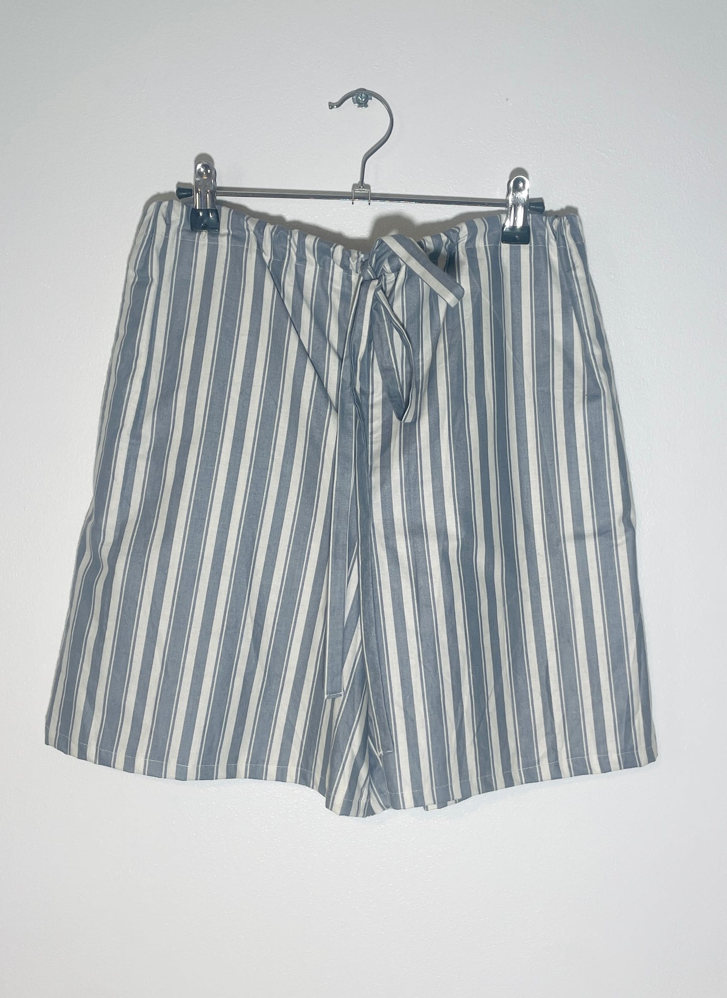Handmade Long Blue Striped Cotton Drawstring Shorts - Size 10