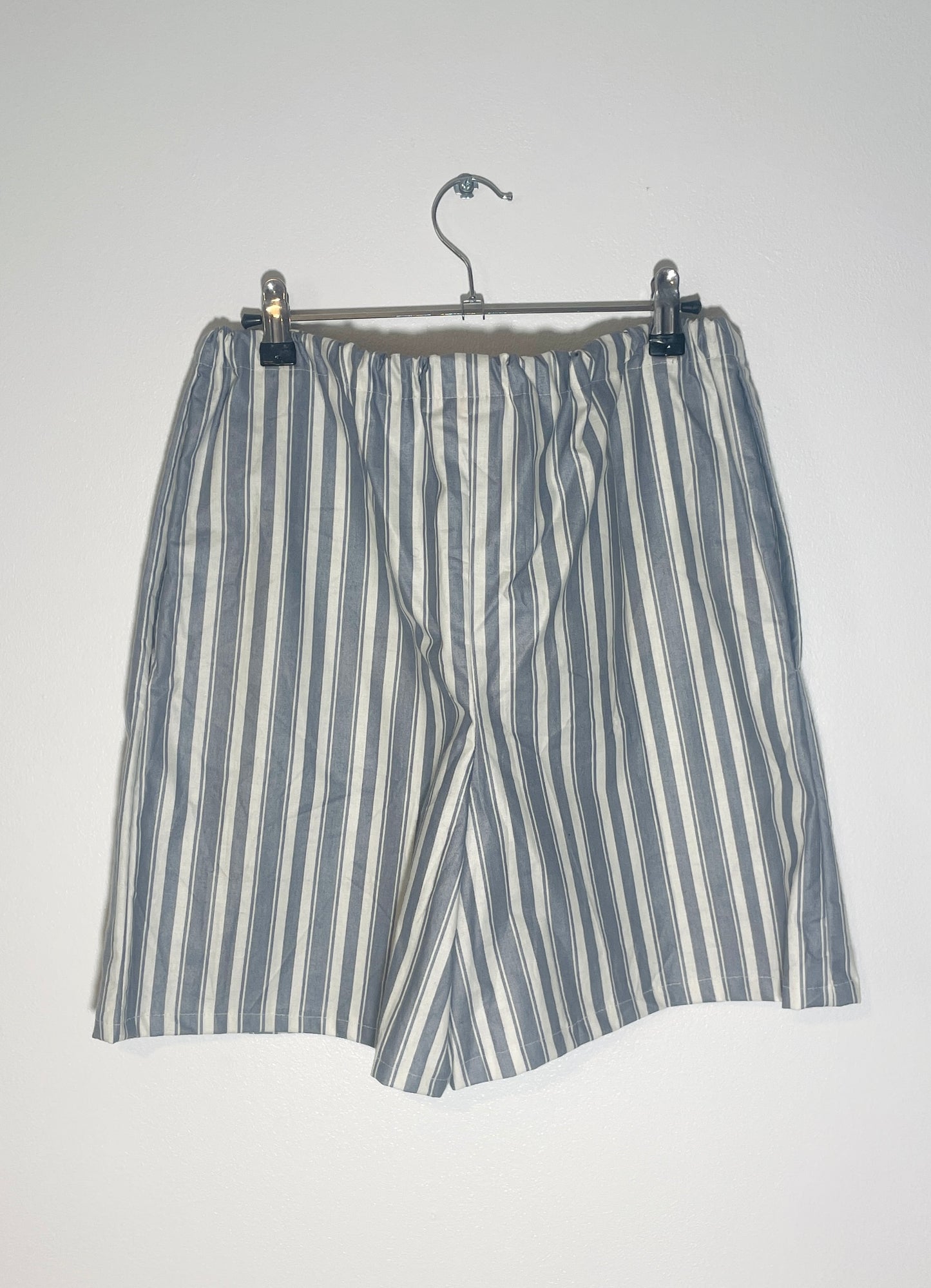 Handmade Long Blue Striped Cotton Drawstring Shorts - Size 10