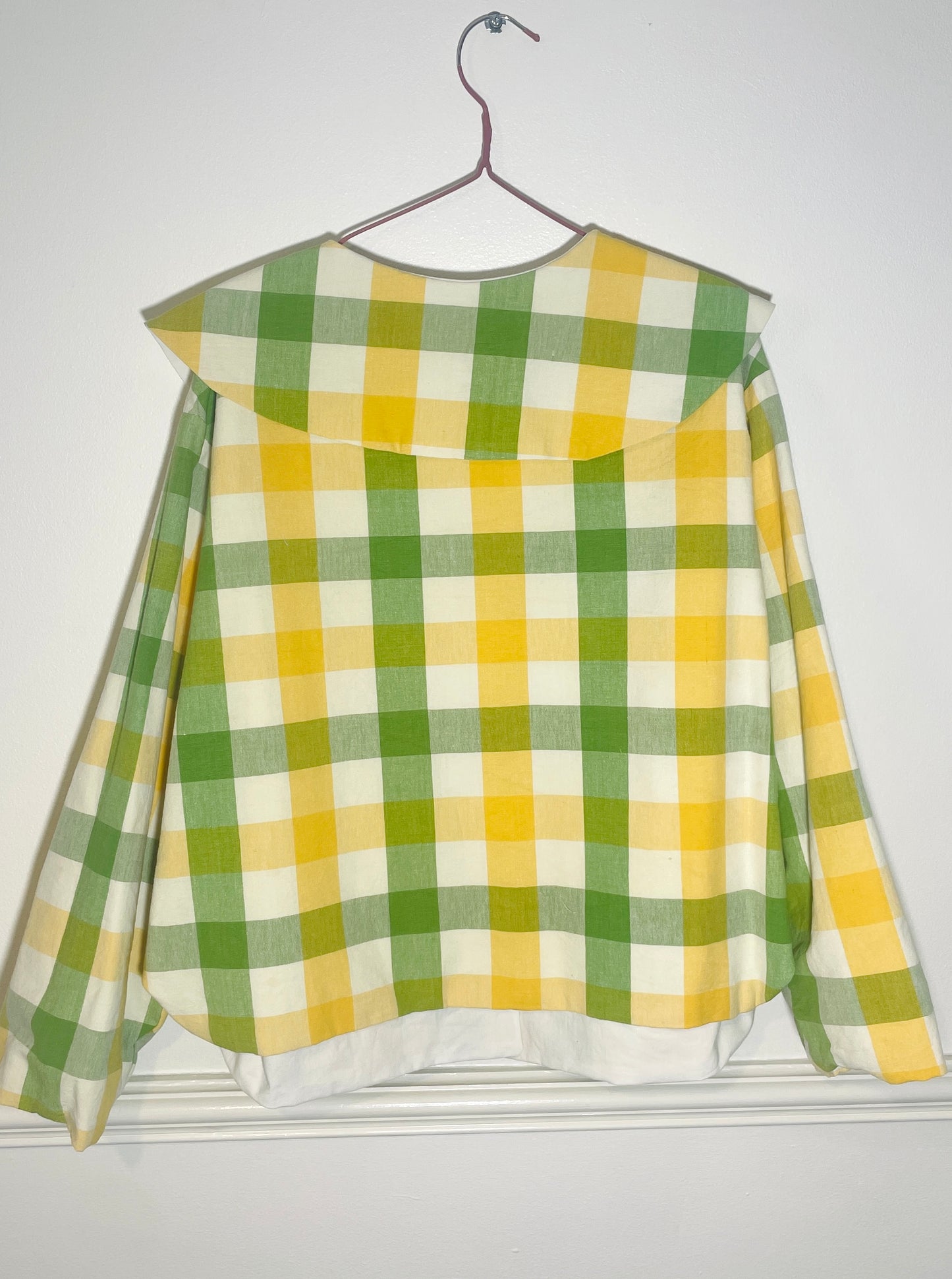 Handmade Green and Yellow Checked Large Collar Jacket - Size 16