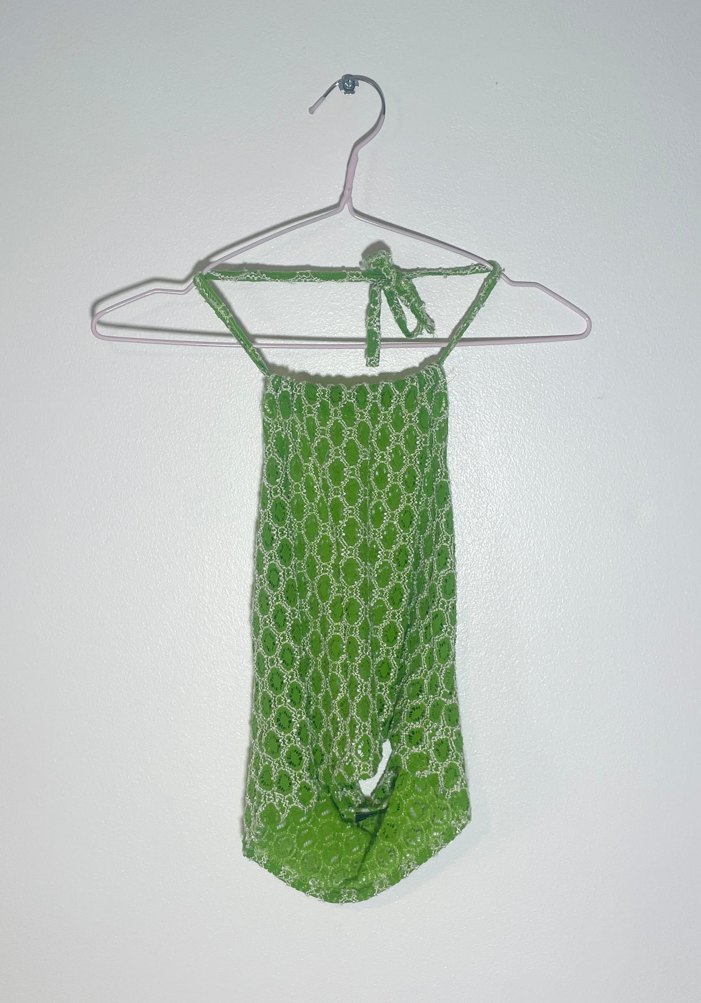 Vintage Y2k Green Textured Geometric Halter Neck Crop Top - Size 8
