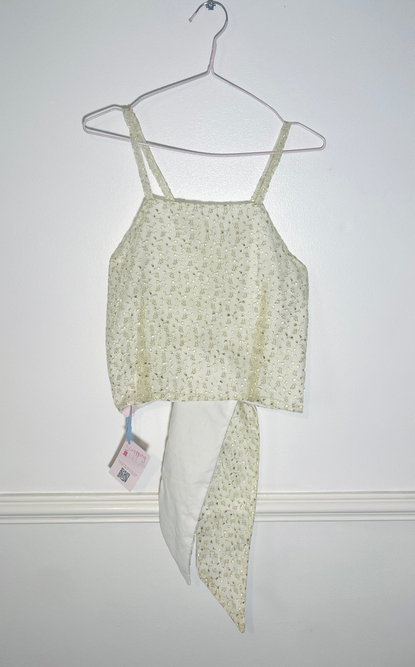 Handmade White Floral Embroidered Organza Cross Strap Tie Back Crop Top - Size 12