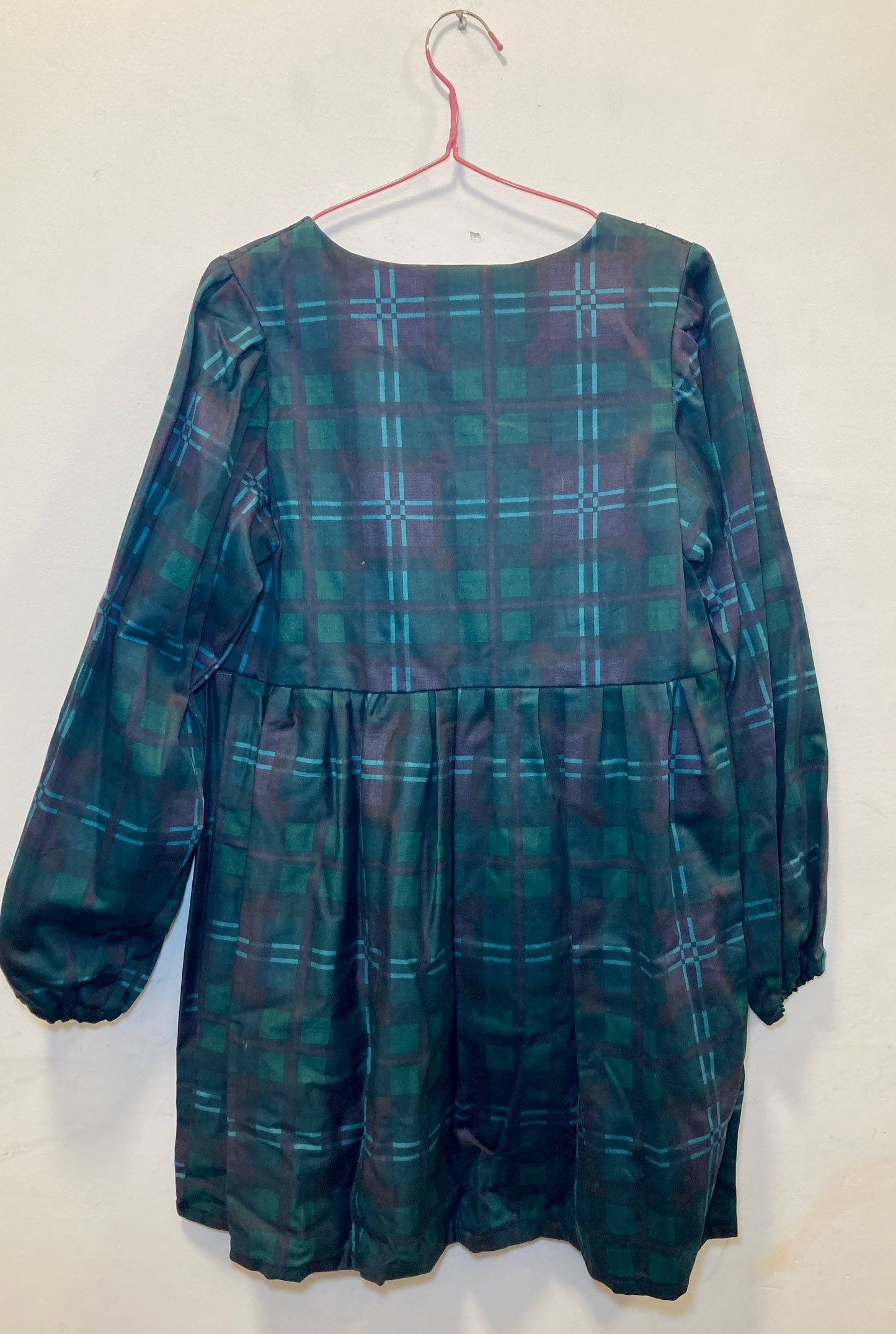 Ella Handmade Green Tartan Tie Front Puff Sleeve Mini Dress - Up To Size 10