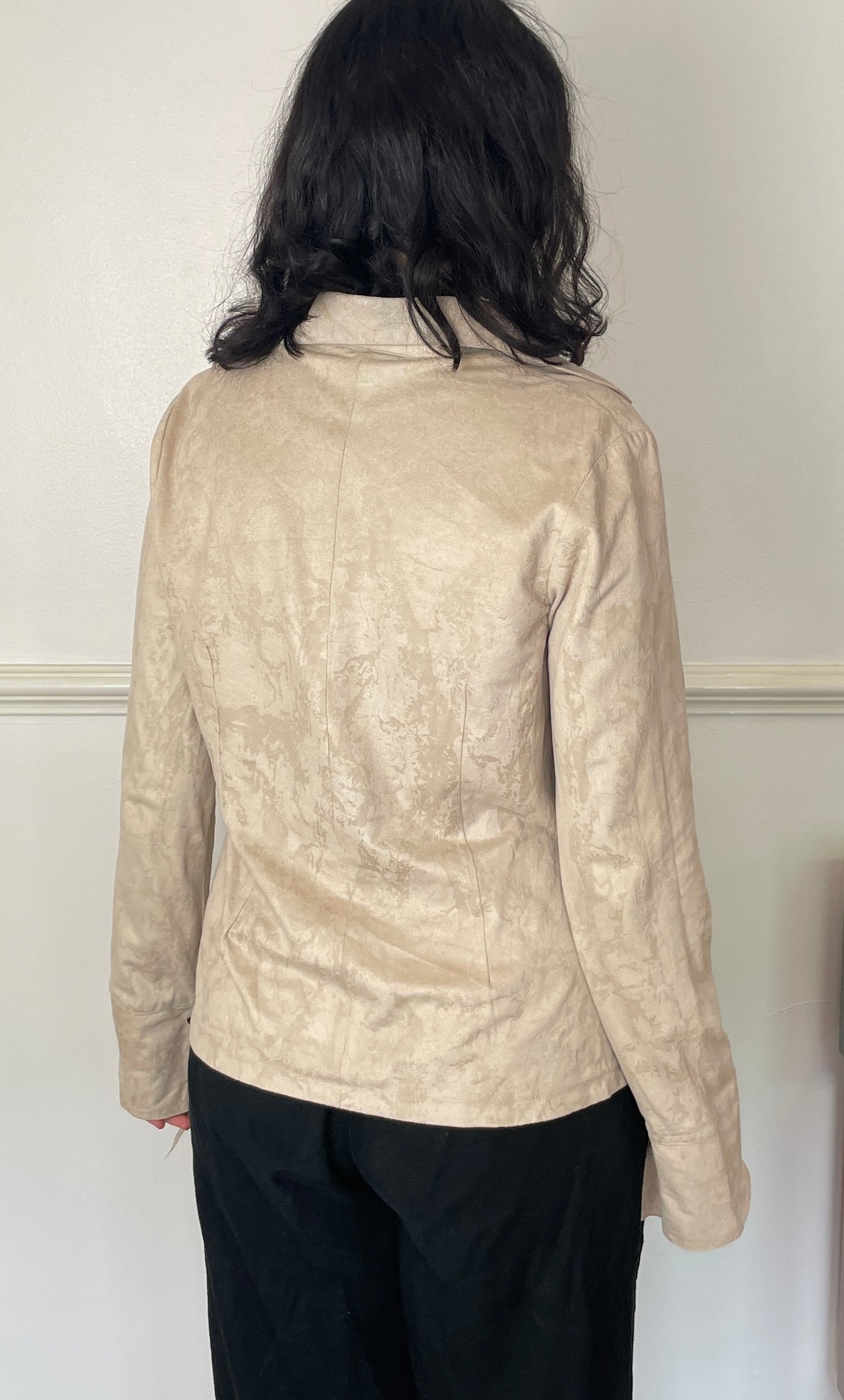 Vintage 90s Beige Faux Suede Lace Up Boho Shirt - Size 14