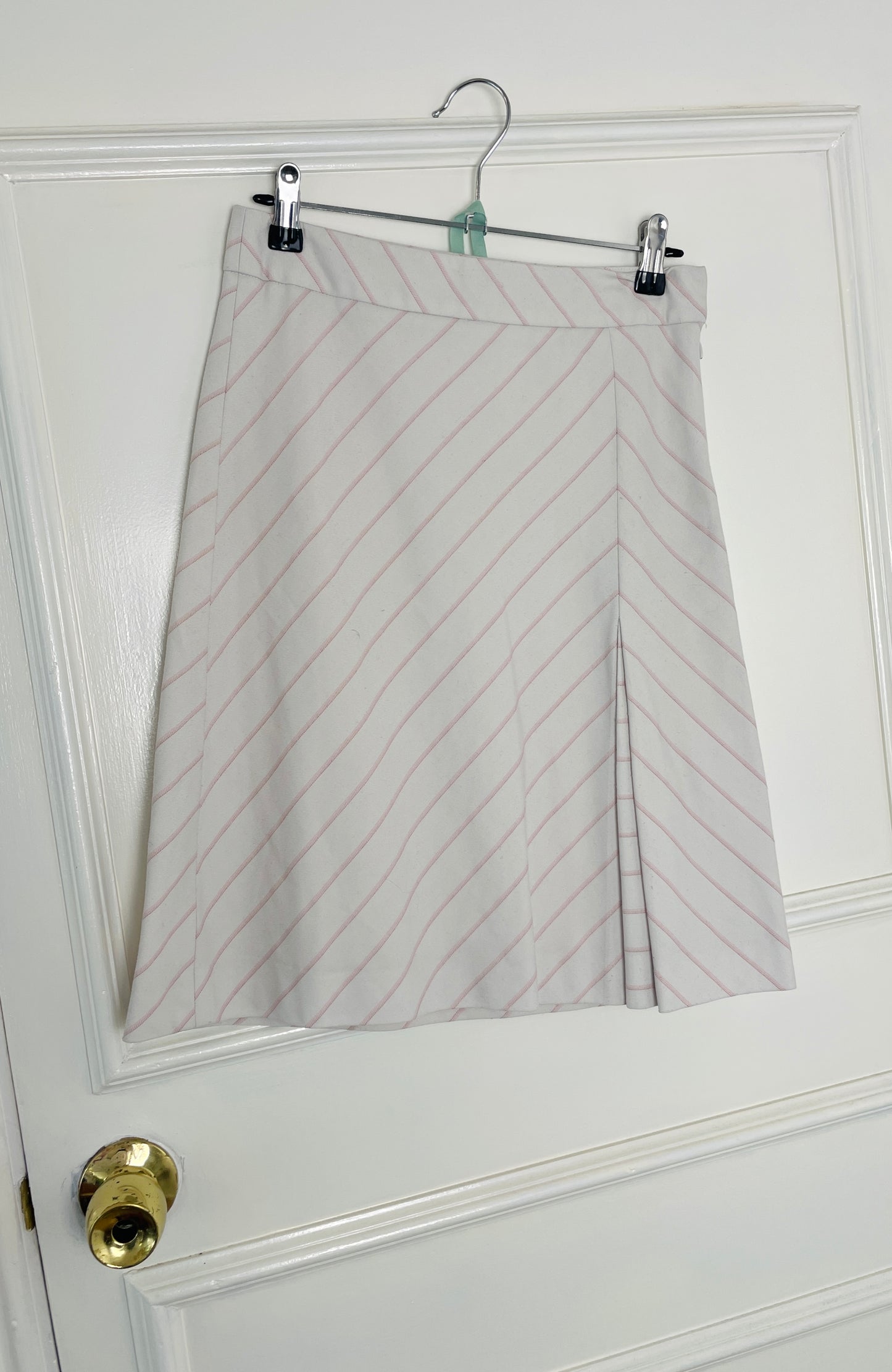 Vintage Y2K Pink Pinstriped Pleat Front Midi Skirt - Size 8