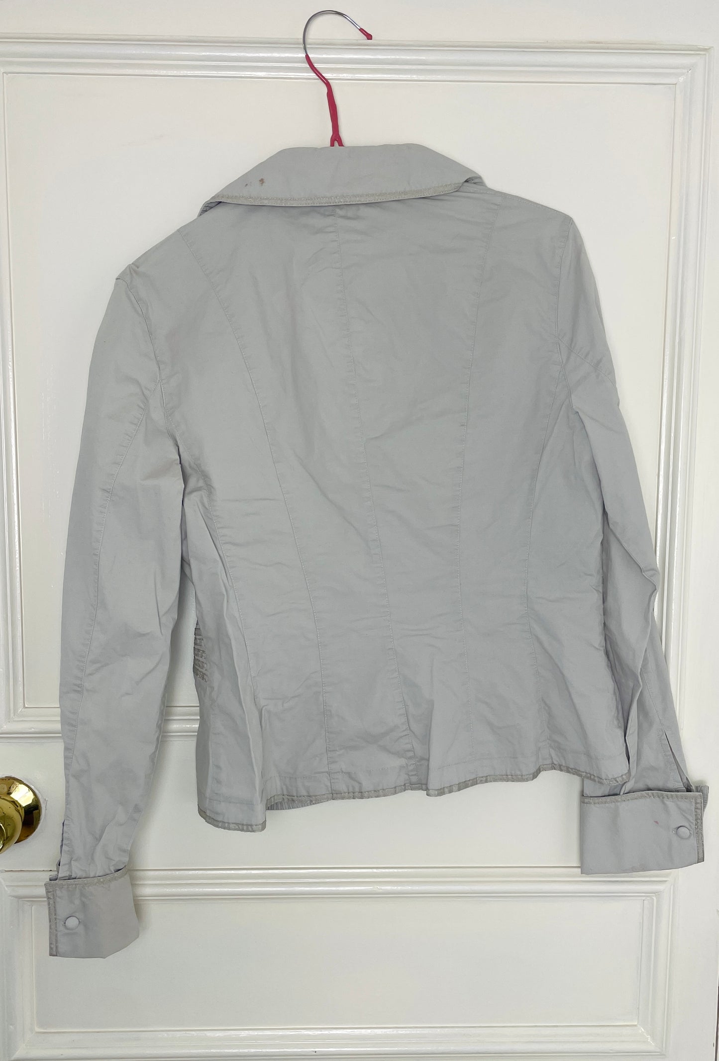 Vintage 90s Pale Grey Collared Wrap Shirt with Buckle - Size 12