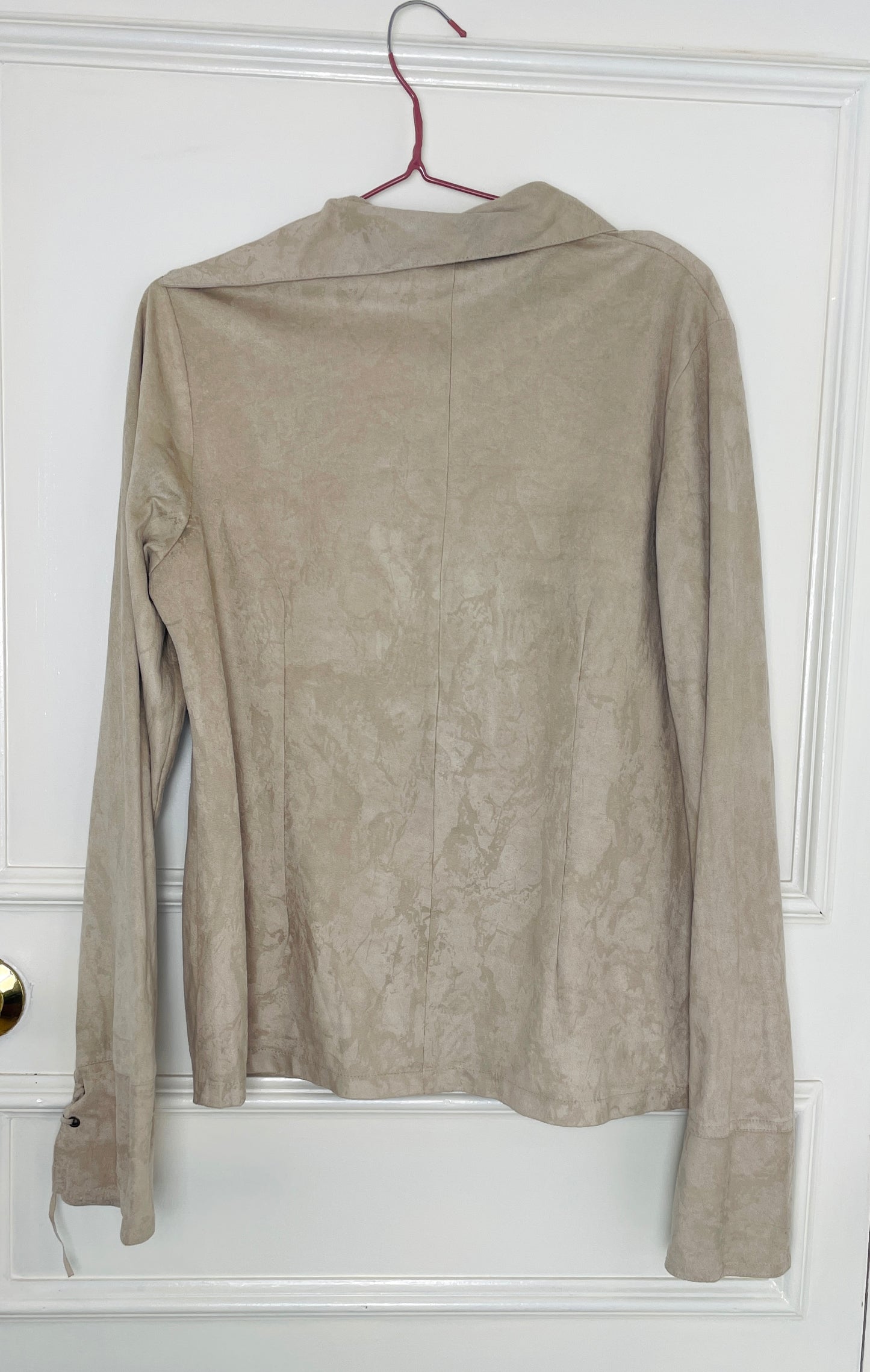 Vintage 90s Beige Faux Suede Lace Up Boho Shirt - Size 14
