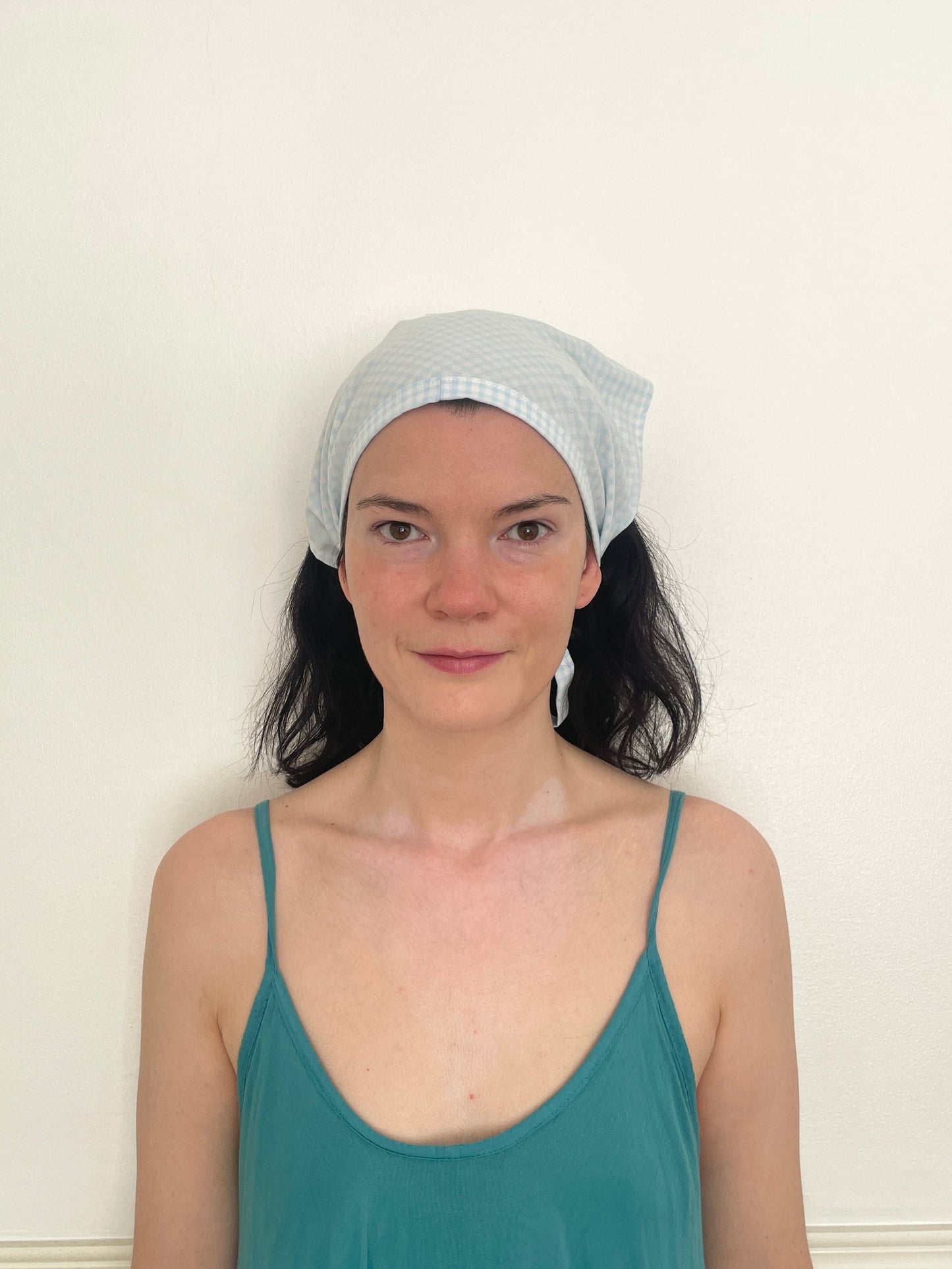 Handmade Blue Gingham Cotton Head Scarf Bandana