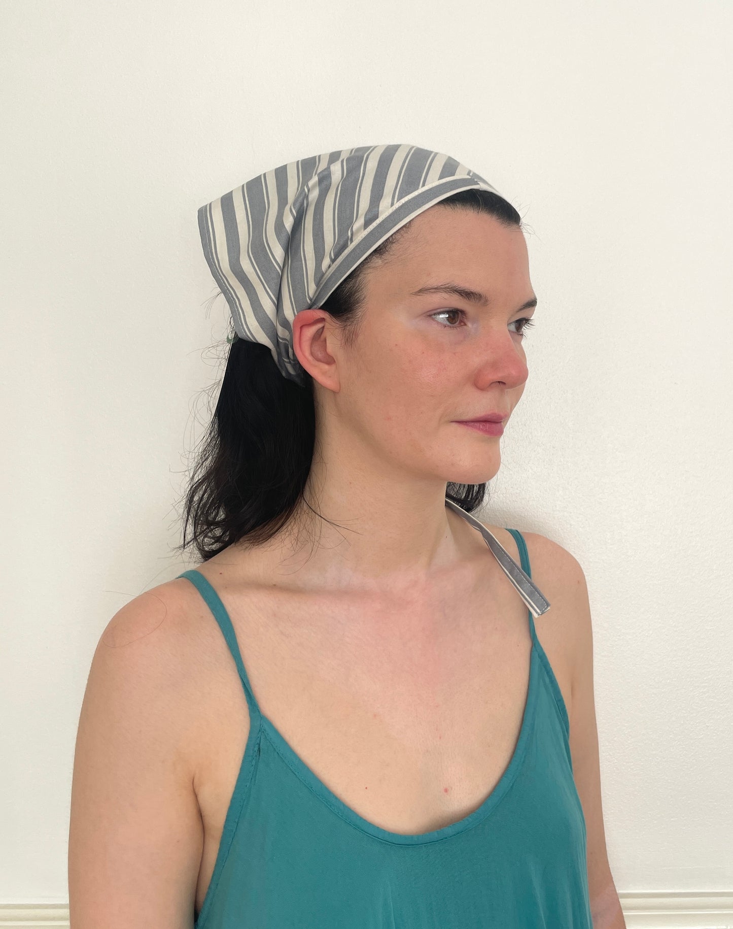Handmade Blue Striped Cotton Head Scarf Bandana