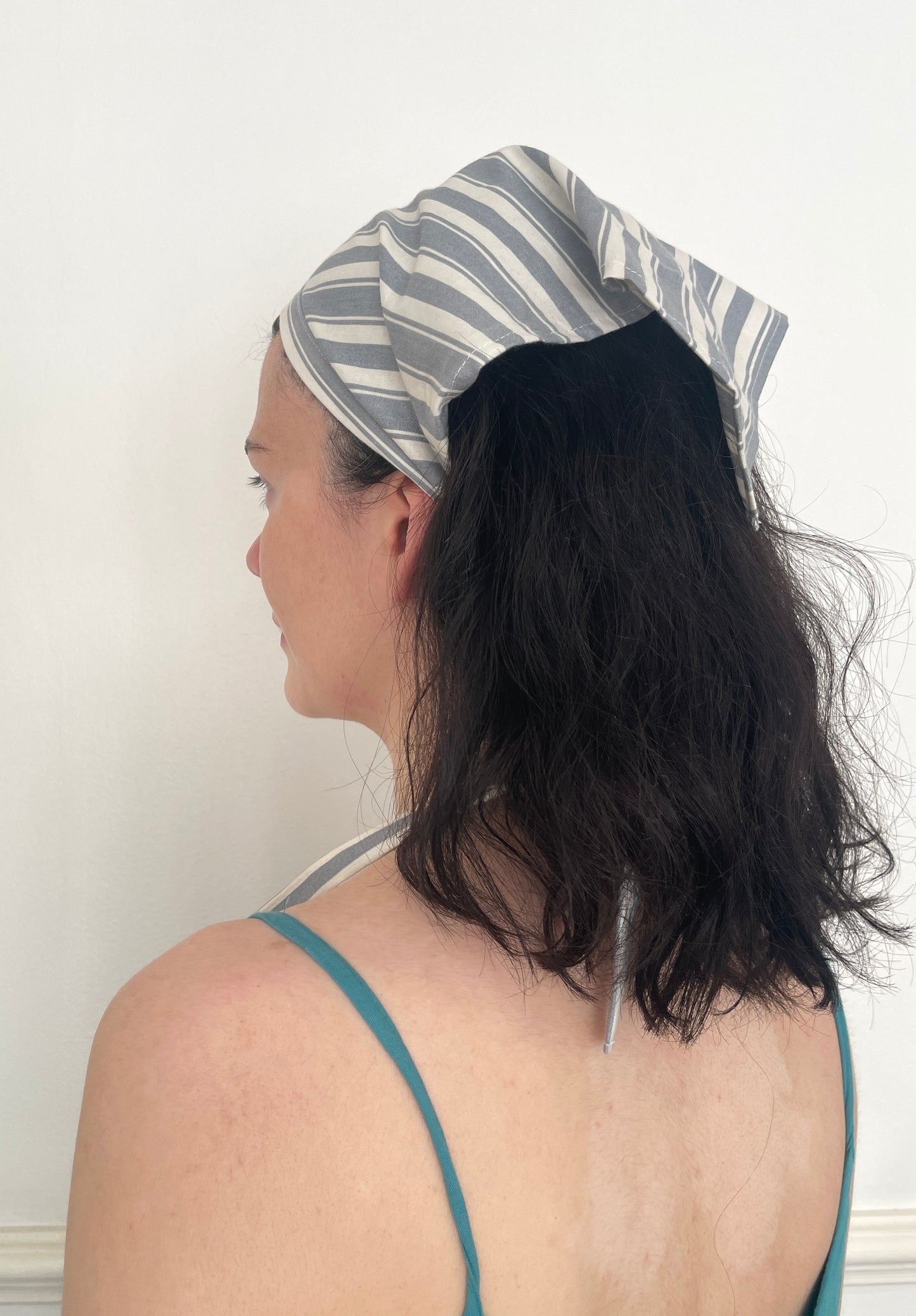 Handmade Blue Striped Cotton Head Scarf Bandana