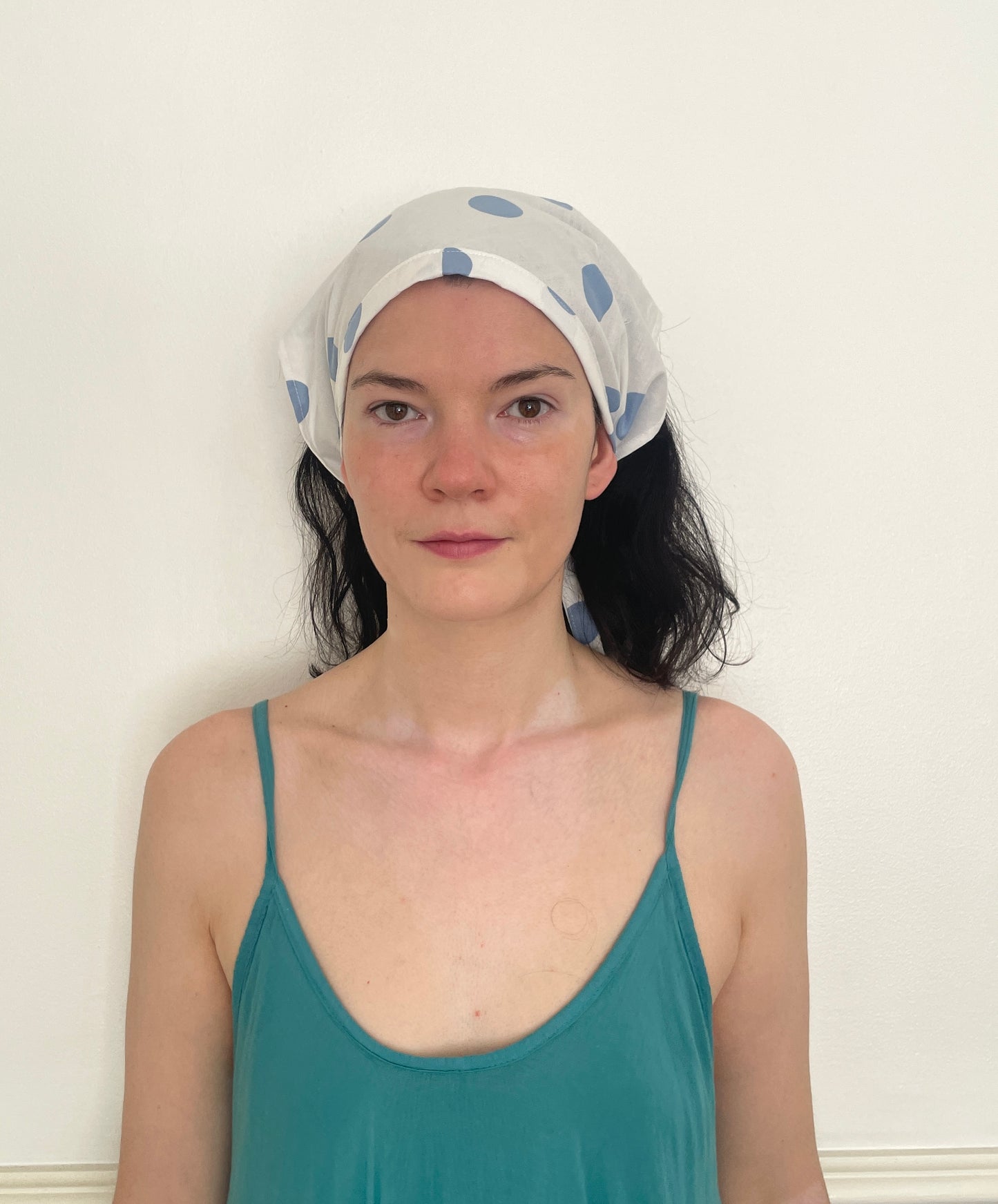 Handmade Blue Polka Dot Cotton Head Scarf Bandana