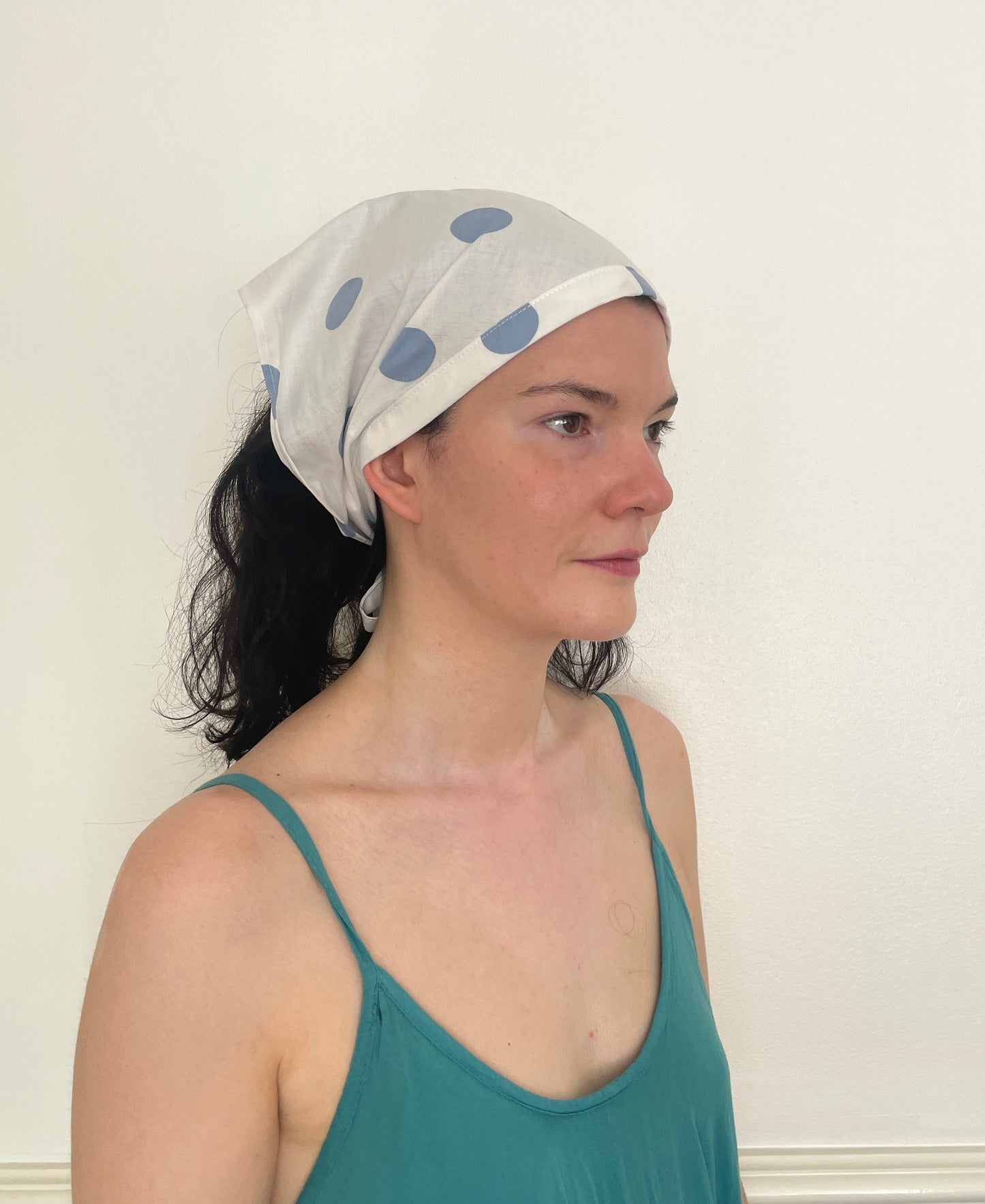 Handmade Blue Polka Dot Cotton Head Scarf Bandana