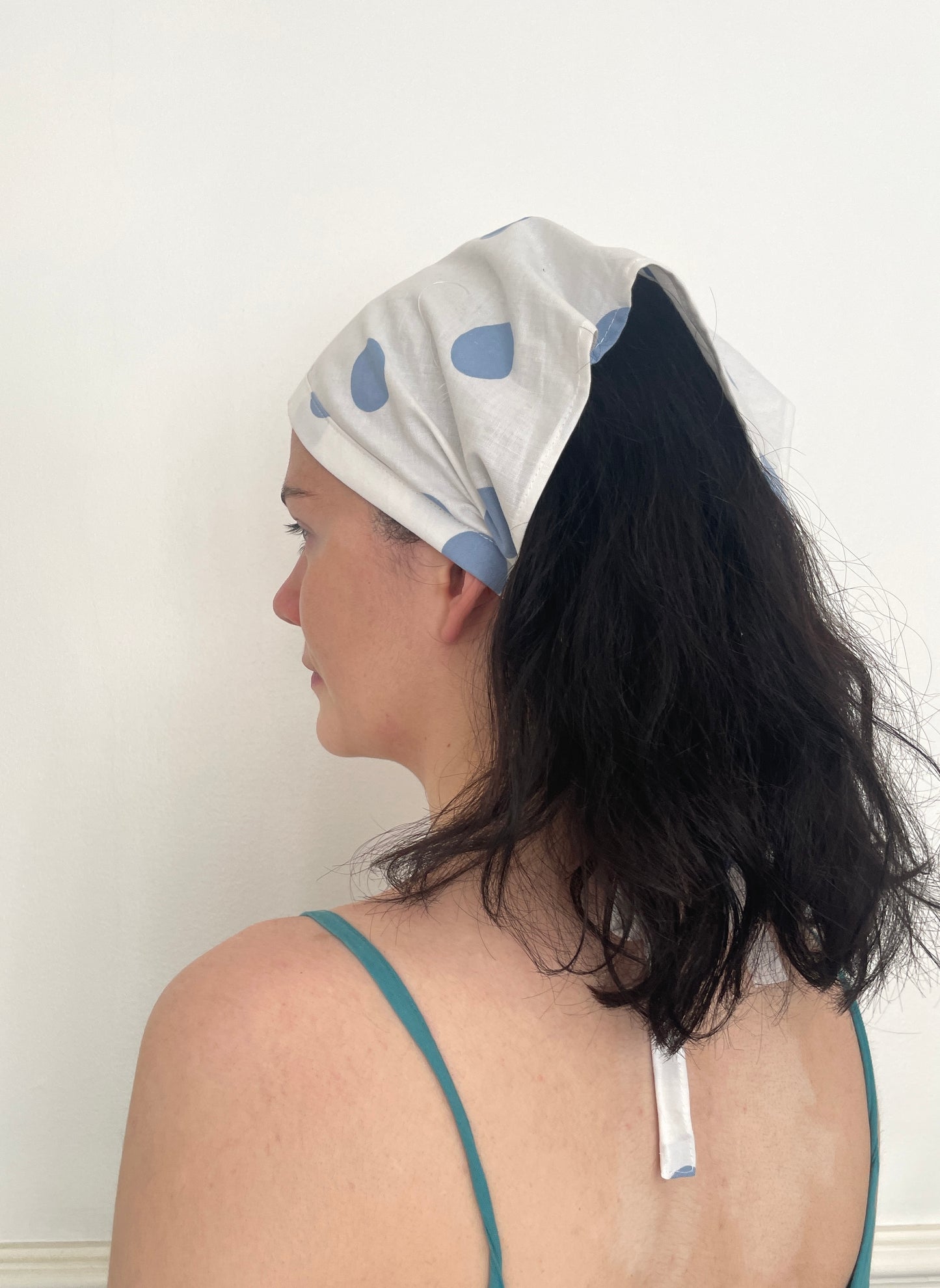 Handmade Blue Polka Dot Cotton Head Scarf Bandana