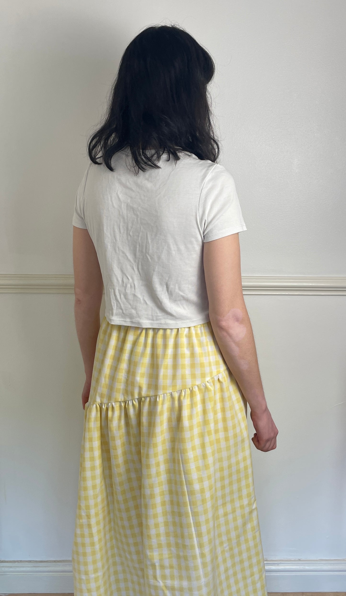 Handmade Yellow Gingham Tiered Elastic Waist Maxi Skirt - Size 12