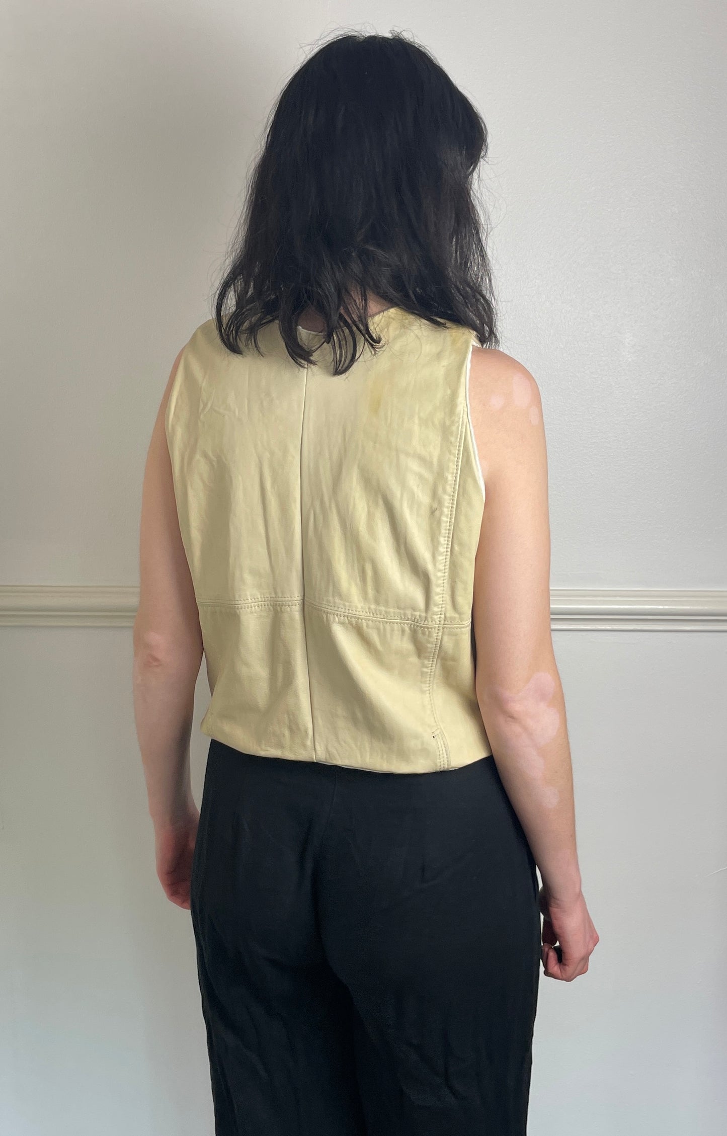 Handmade Beige Leather Lace Up Sleeveless Vest Top - Size 10
