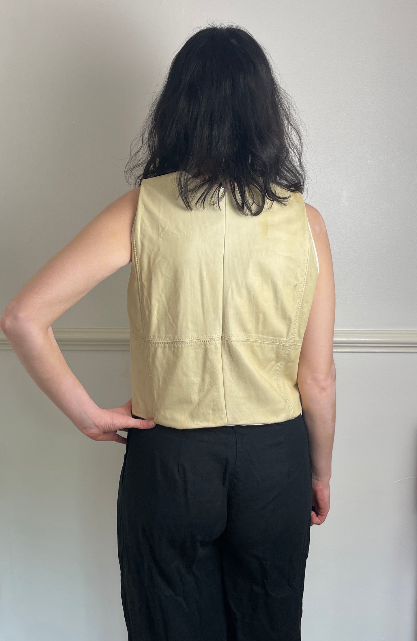 Handmade Beige Leather Lace Up Sleeveless Vest Top - Size 10