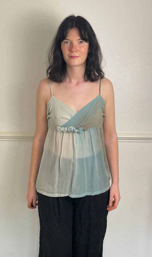 Vintage Y2k Blue Sheer Ombre Babydoll Cami Vest Top - Size 10