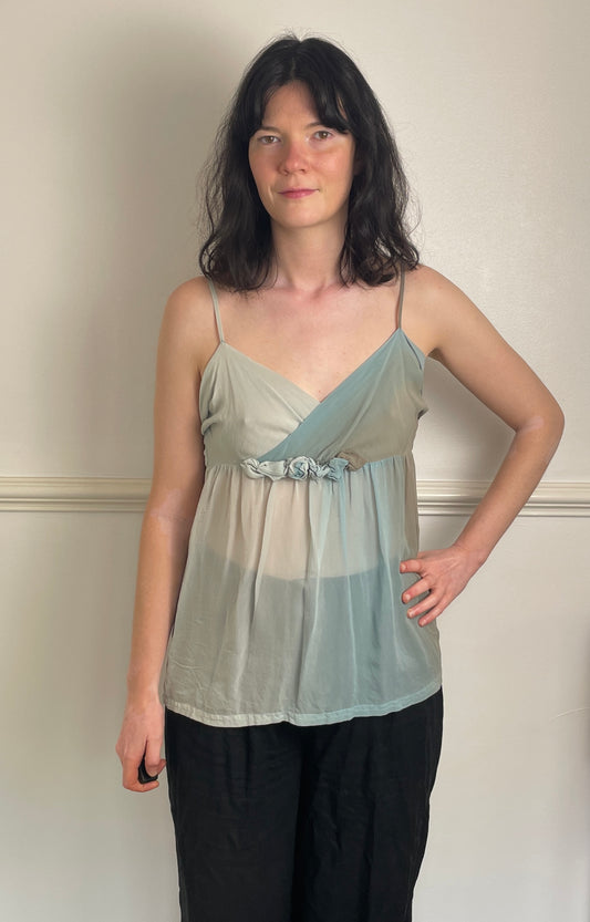 Vintage Y2k Blue Sheer Ombre Babydoll Cami Vest Top - Size 10