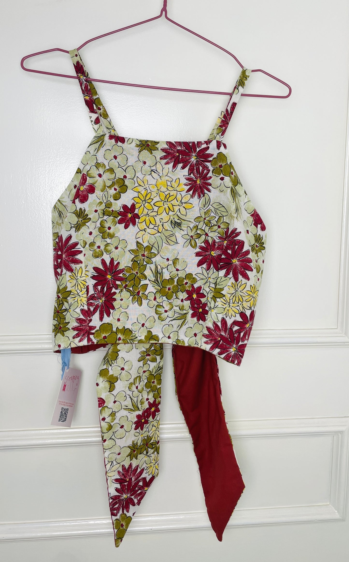 Handmade Green Floral Cross Strap Tie Back Crop Top - Size 10
