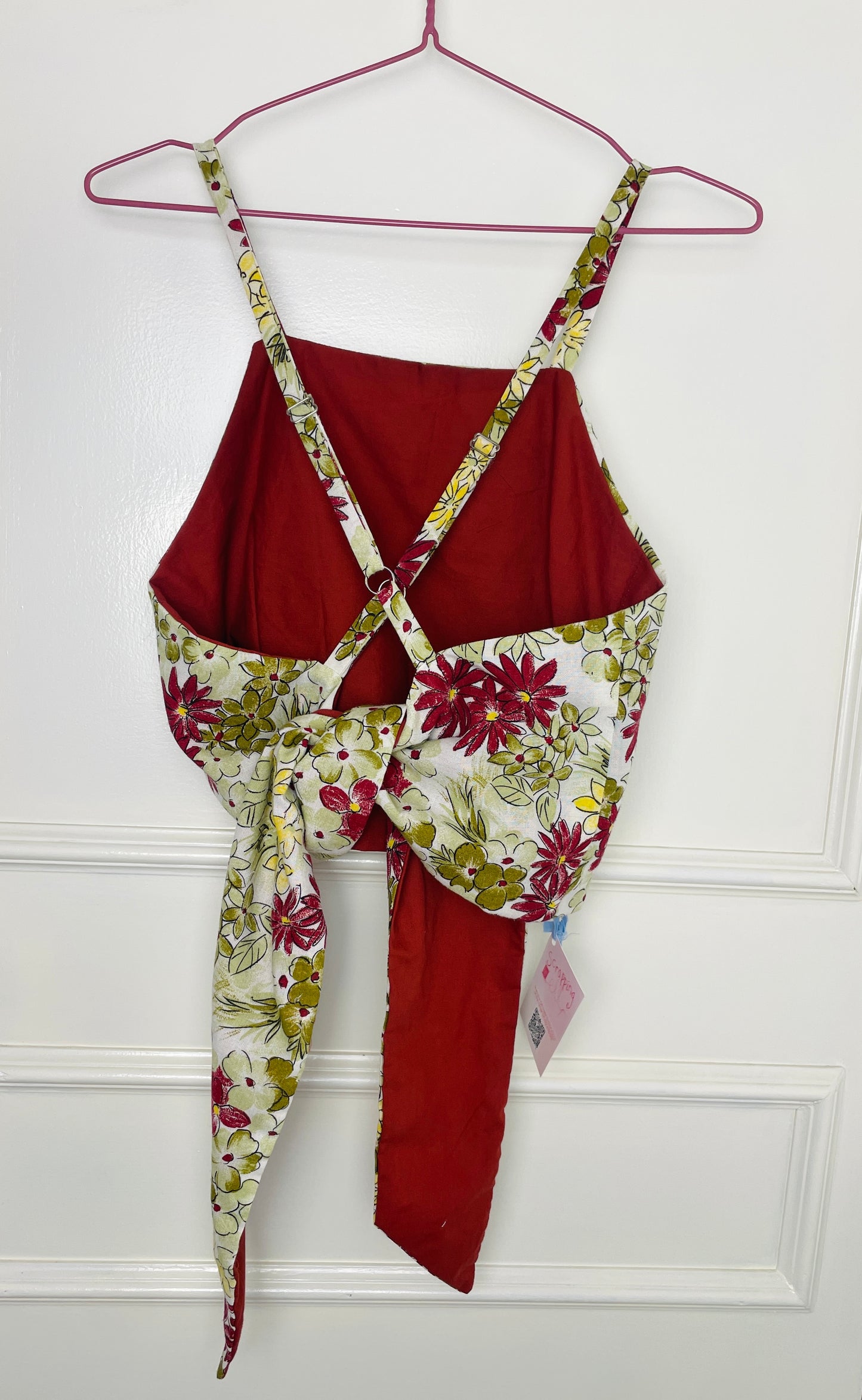 Handmade Green Floral Cross Strap Tie Back Crop Top - Size 10