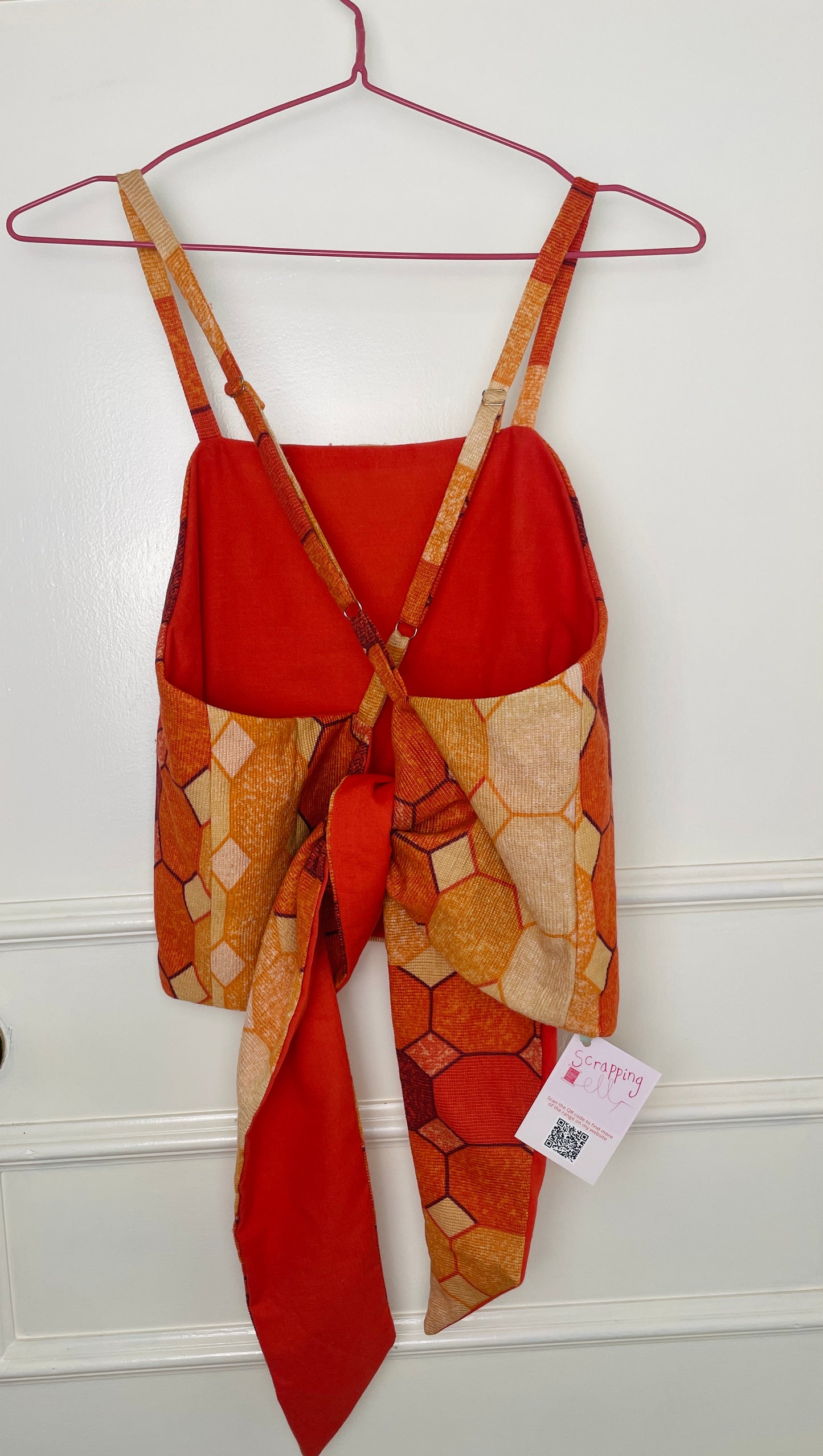 Handmade Orange Geometric Cross Strap Tie Back Crop Top - Size 12