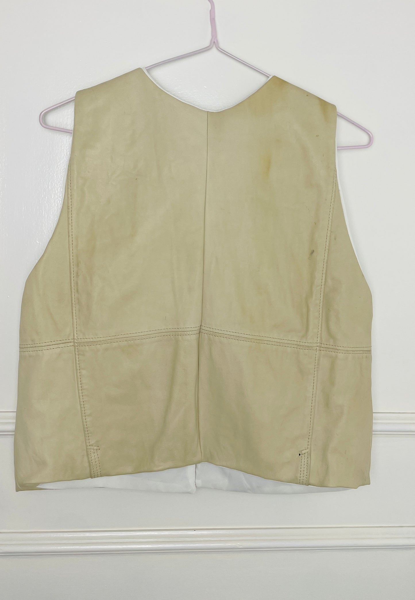 Handmade Beige Leather Lace Up Sleeveless Vest Top - Size 10