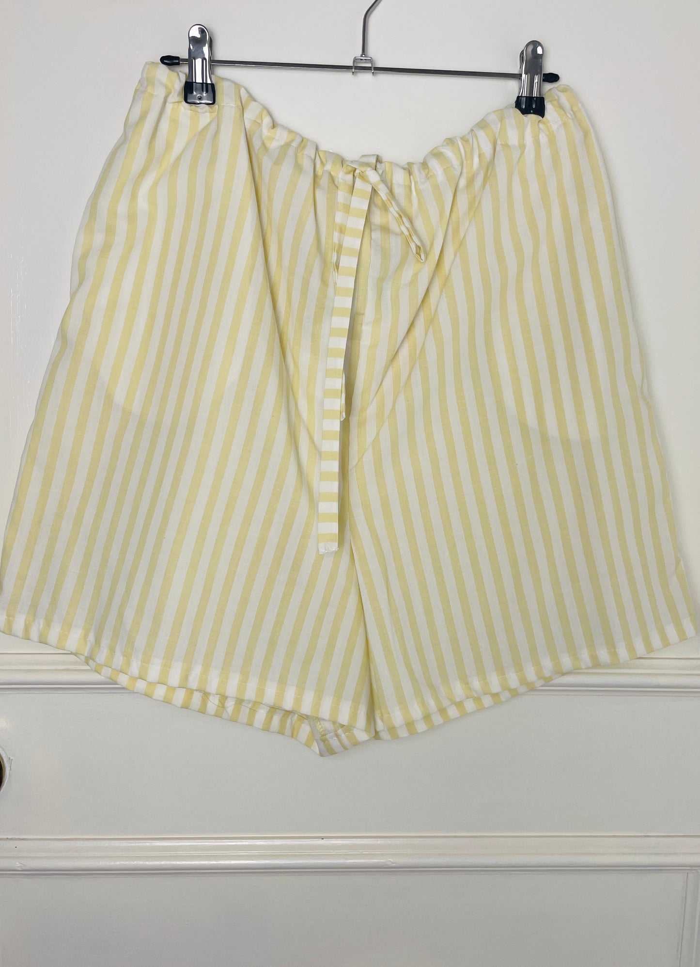 Handmade Long Yellow Striped Cotton Drawstring Shorts - Size 12
