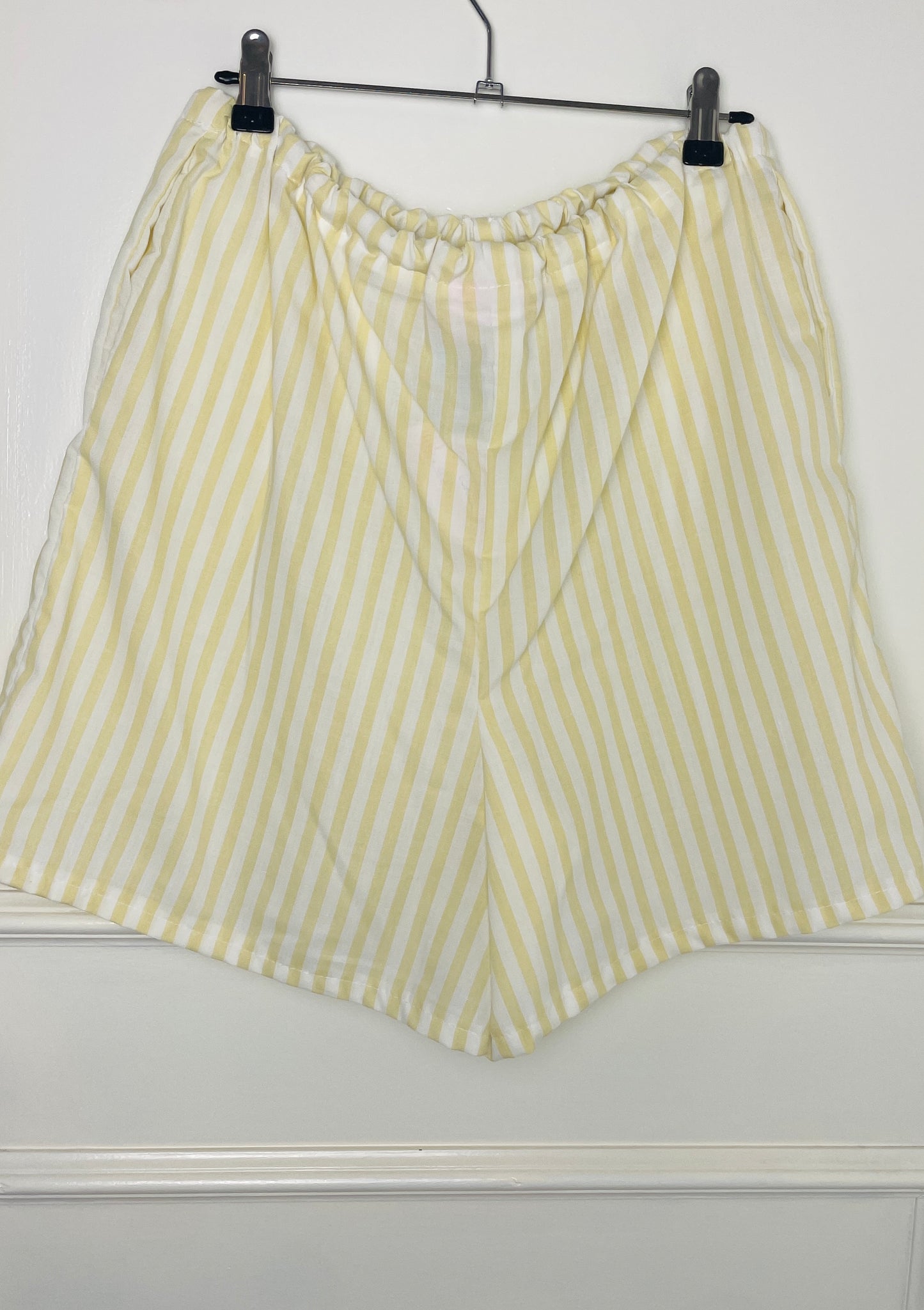 Handmade Long Yellow Striped Cotton Drawstring Shorts - Size 12