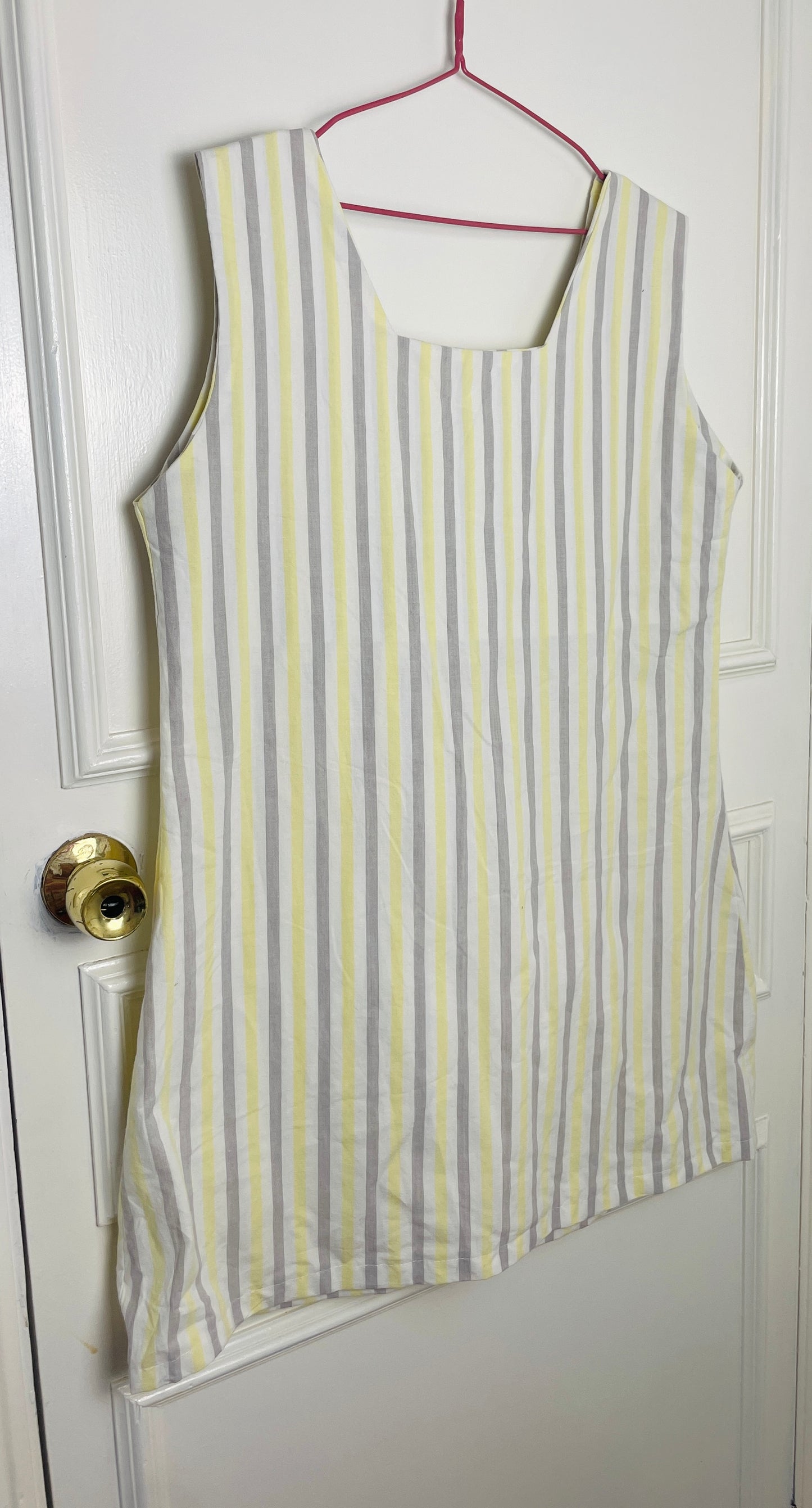 Handmade Yellow Striped Cotton Sleeveless Mini Dress - Size 16