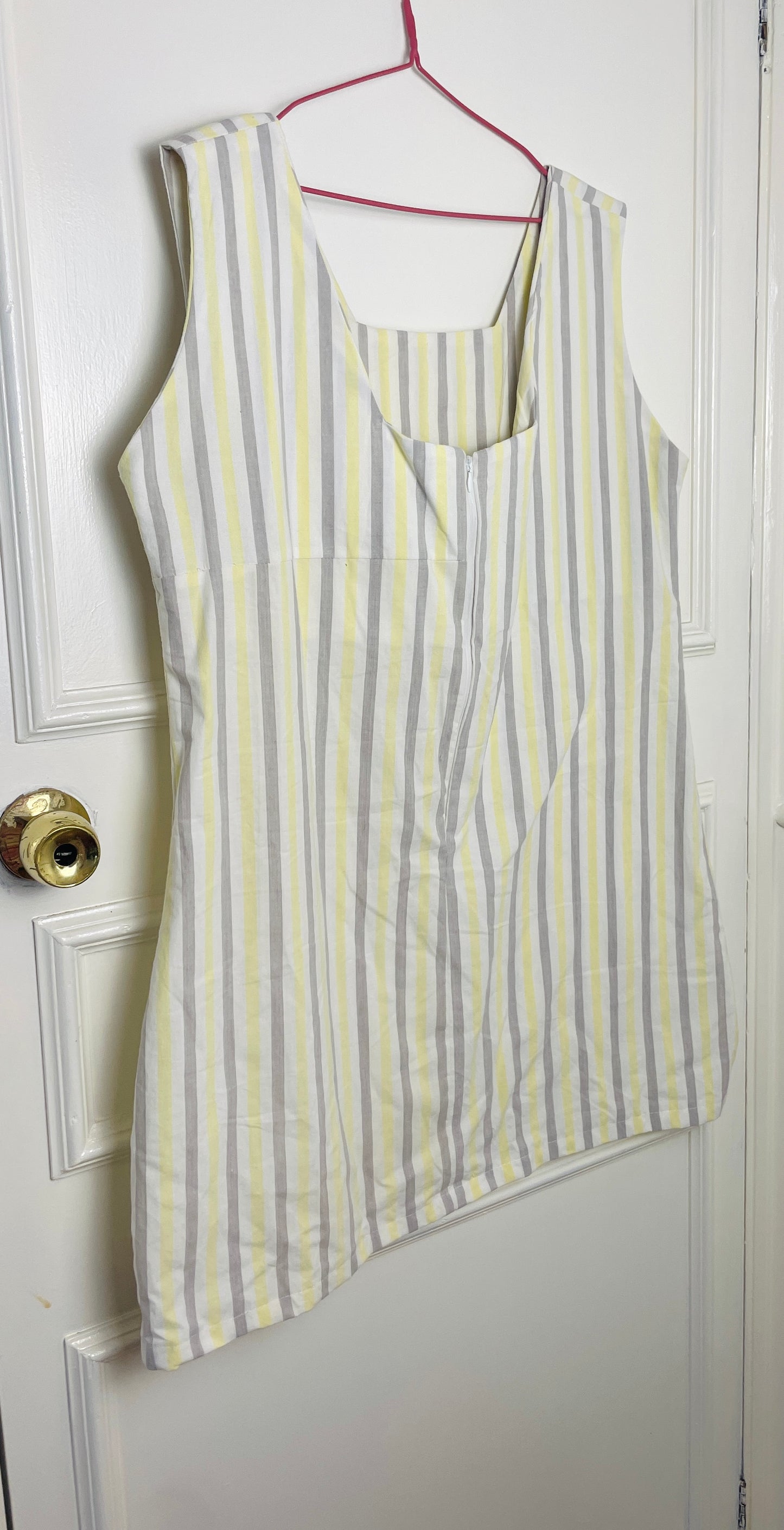 Handmade Yellow Striped Cotton Sleeveless Mini Dress - Size 16