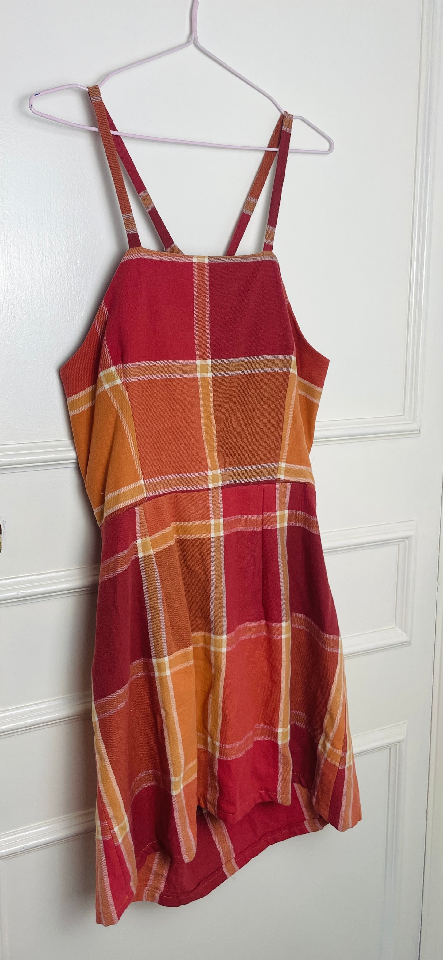 Handmade Orange Checked Tie Back Cross Strap Mini Dress - Size 12
