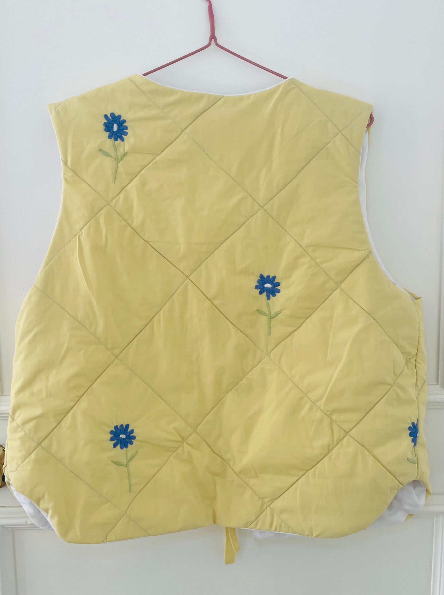 Handmade Yellow Quilted Floral Embroidered Tie Front Vest Gilet - Size 14