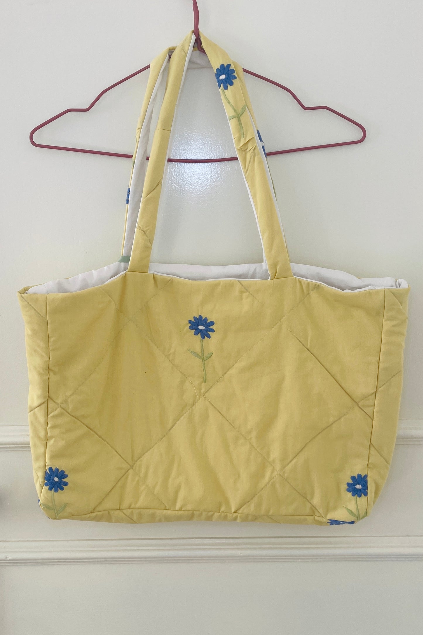 Handmade Yellow Quilted Floral Embroidered Shoulder Tote Bag