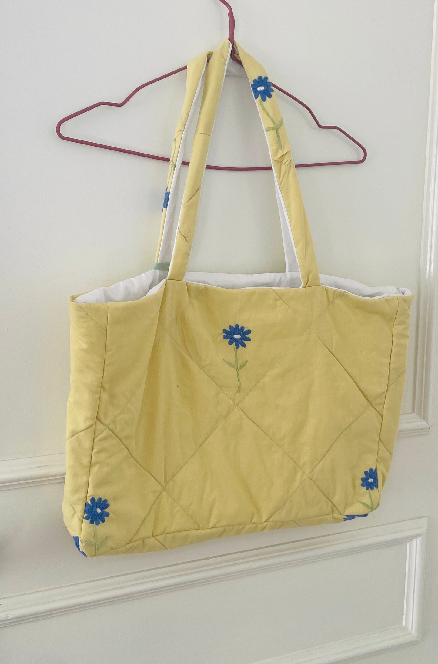 Handmade Yellow Quilted Floral Embroidered Shoulder Tote Bag