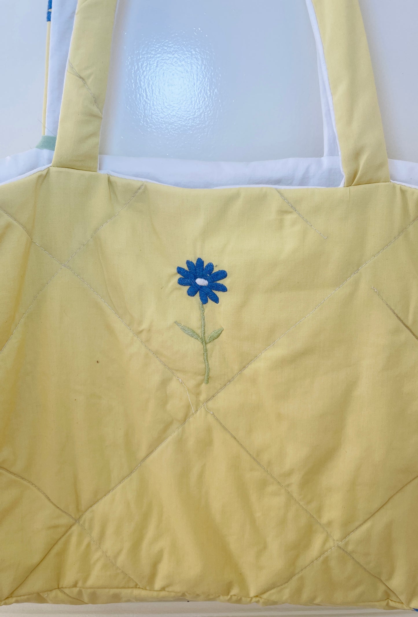 Handmade Yellow Quilted Floral Embroidered Shoulder Tote Bag