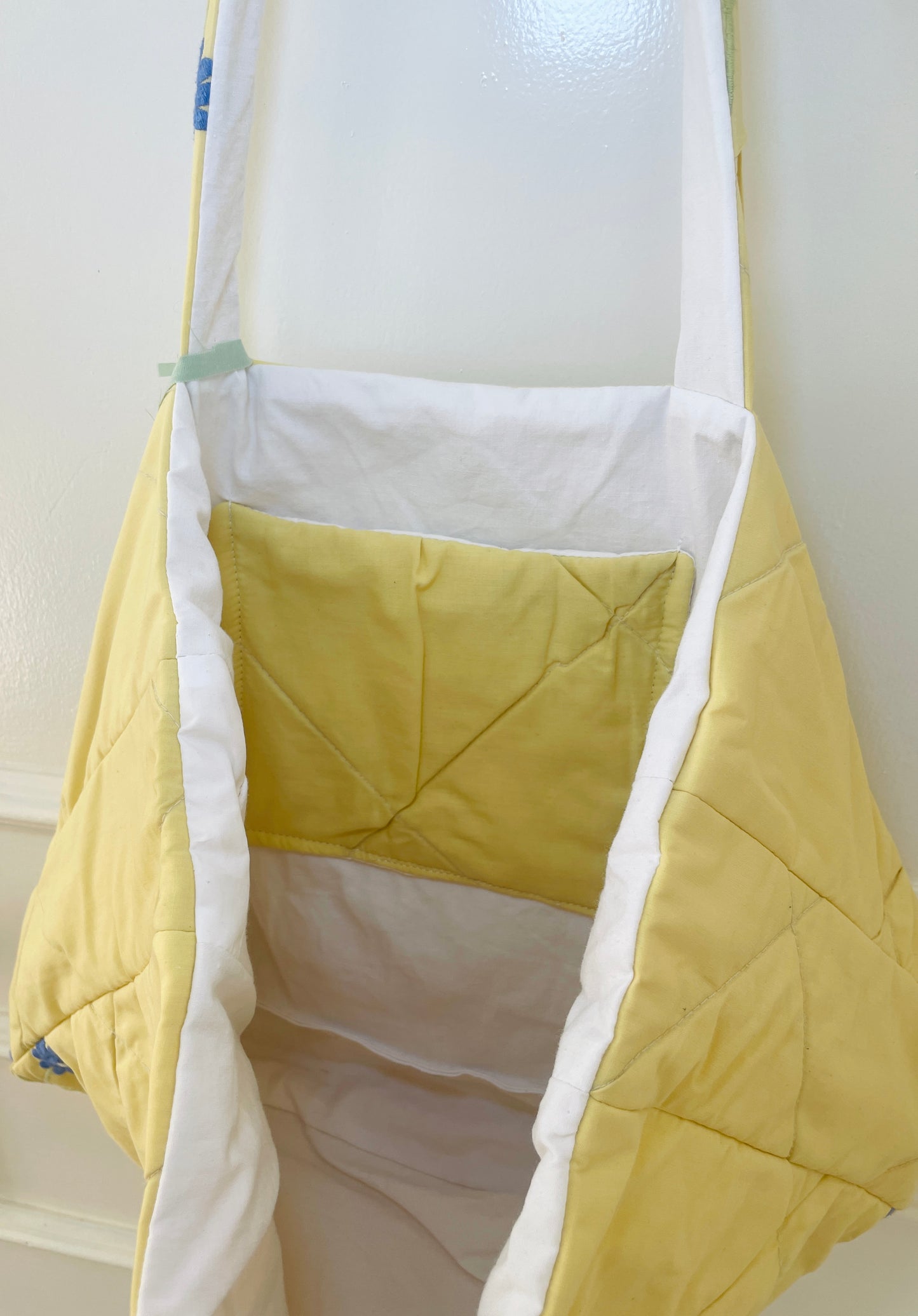 Handmade Yellow Quilted Floral Embroidered Shoulder Tote Bag