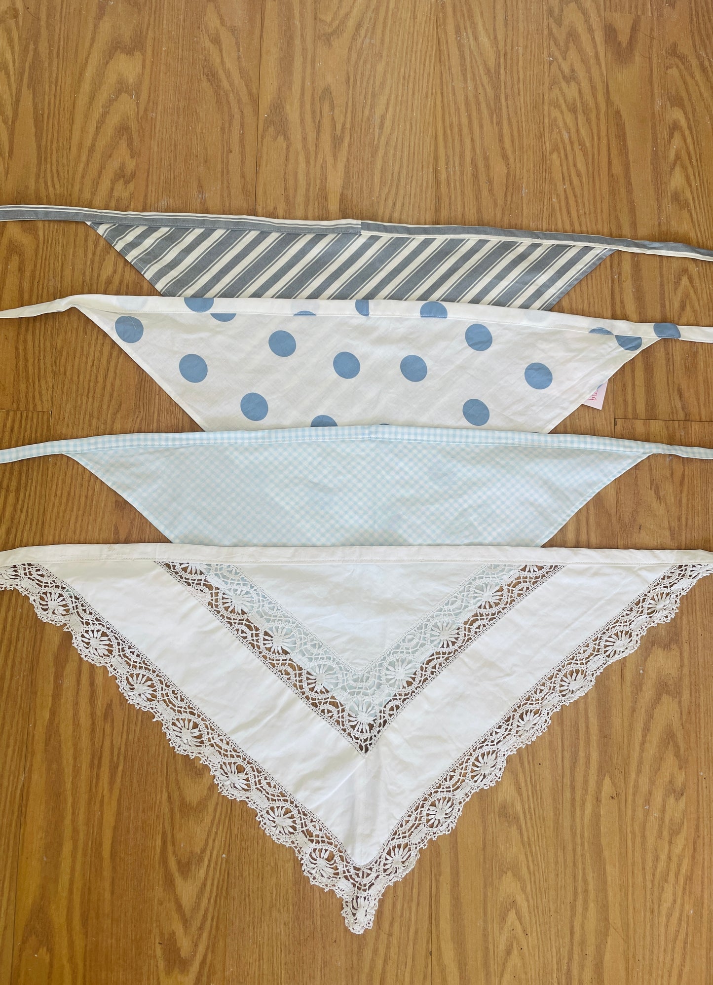 Handmade White Embroidered Cotton Head Scarf Bandana with Lace Trim
