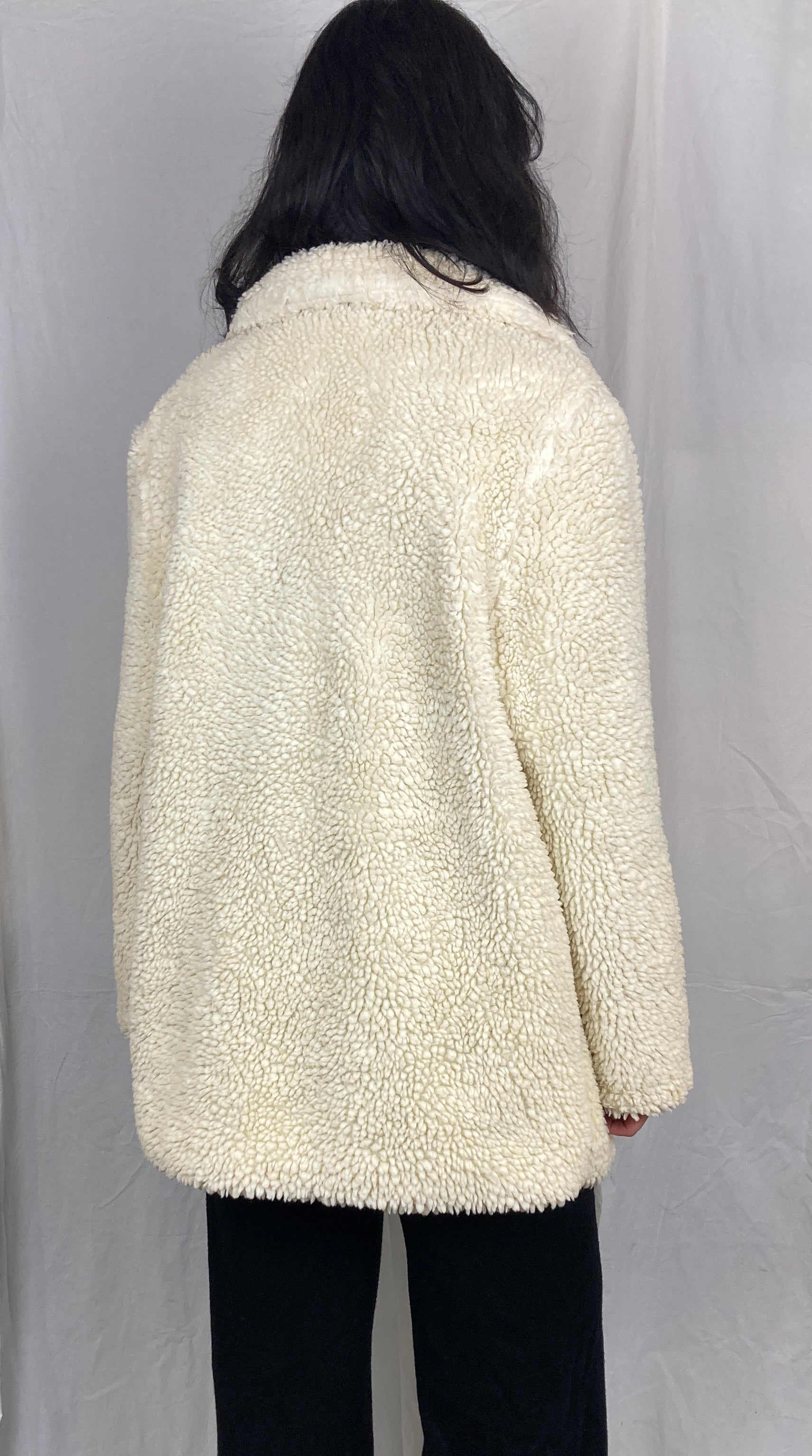 Vintage 70s White Borg Double Breasted Teddy Coat - Up To Size 14 - scrappingell