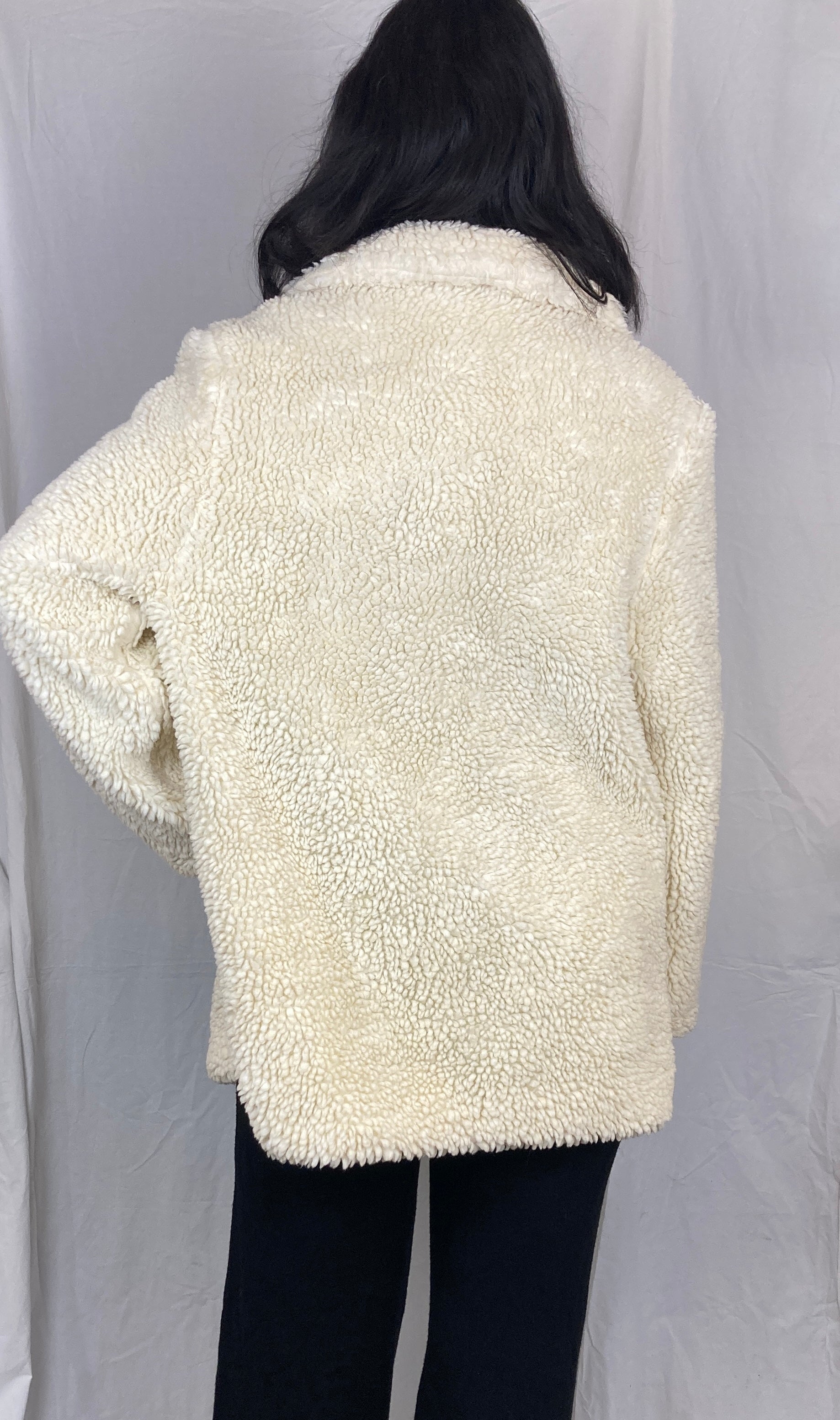 Vintage 70s White Borg Double Breasted Teddy Coat - Up To Size 14 - scrappingell