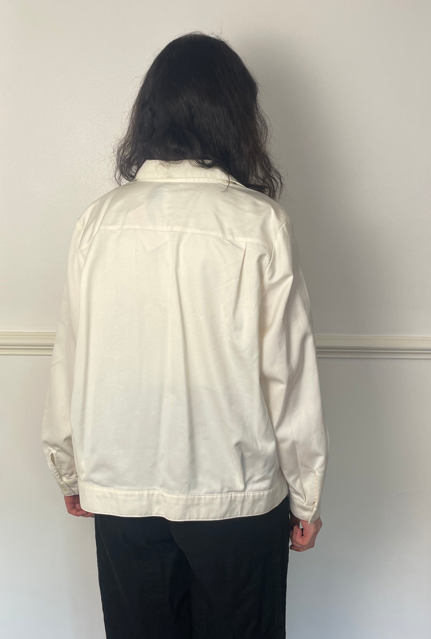 Vintage 80s White Cotton Unisex Button Bomber Jacket - Size 12